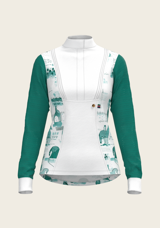 Espoir - Daydreaming Horses in Green Short Pleated Long Sleeve Show Shirt