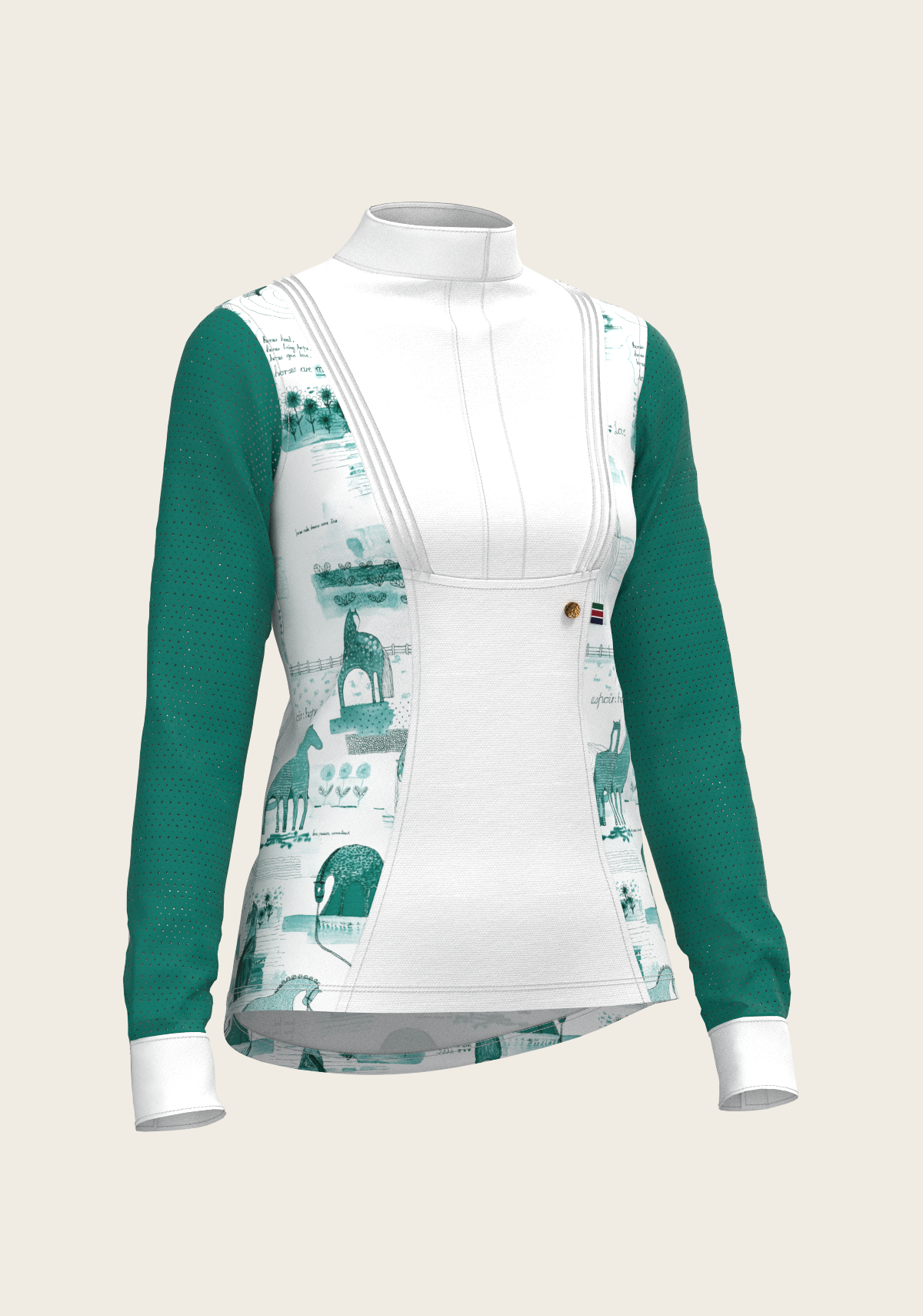 Espoir - Daydreaming Horses in Green Short Pleated Long Sleeve Show Shirt