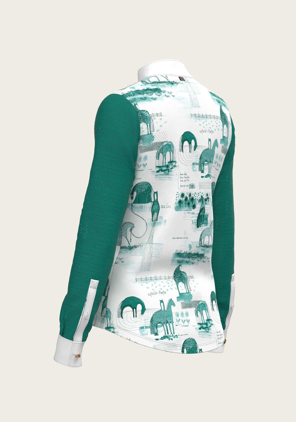 Espoir - Daydreaming Horses in Green Short Pleated Long Sleeve Show Shirt