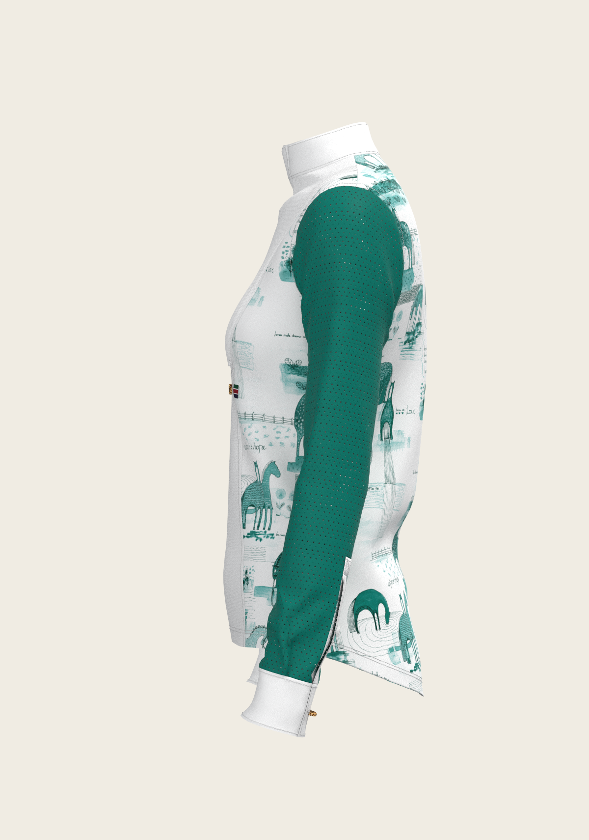 Espoir - Daydreaming Horses in Green Short Pleated Long Sleeve Show Shirt