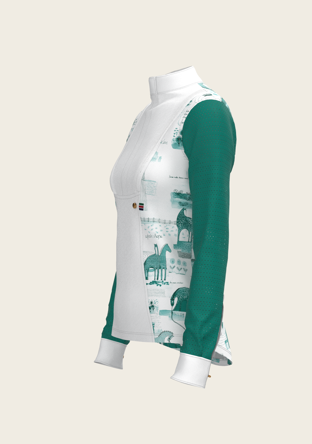 Espoir - Daydreaming Horses in Green Short Pleated Long Sleeve Show Shirt