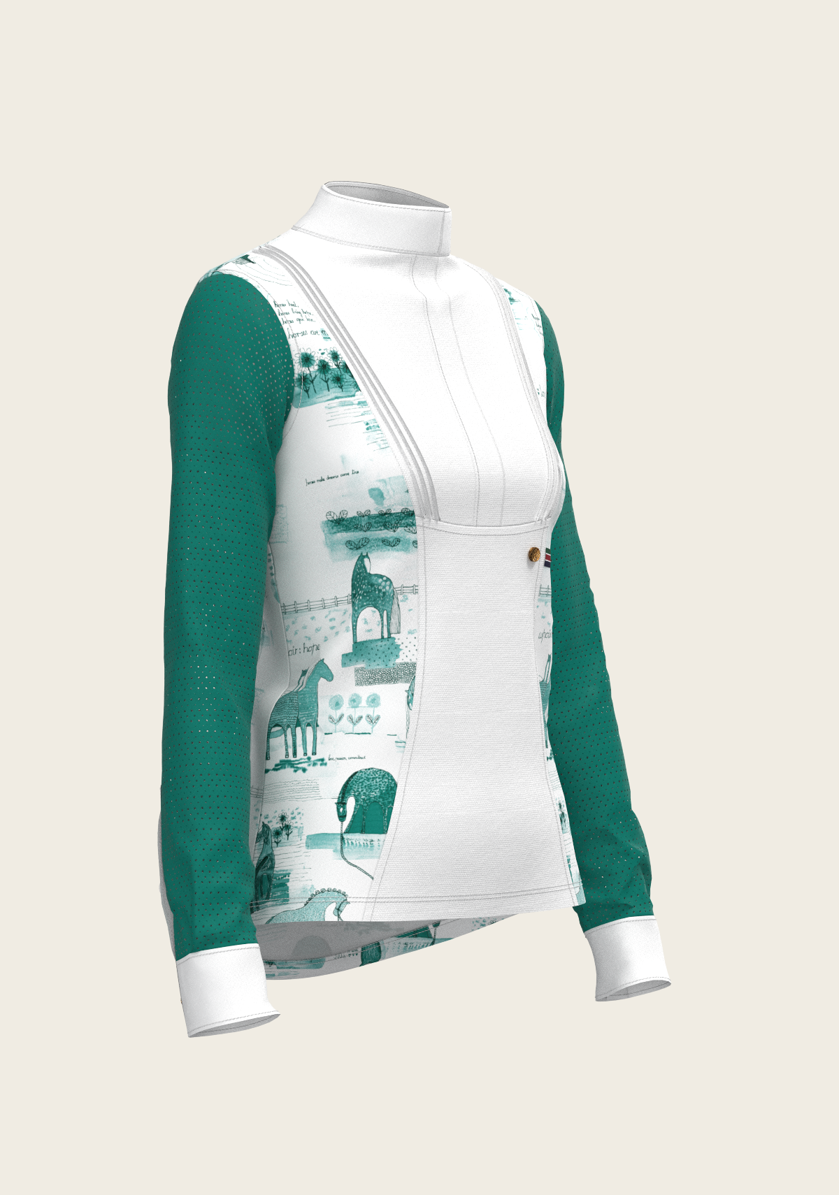 Espoir - Daydreaming Horses in Green Short Pleated Long Sleeve Show Shirt