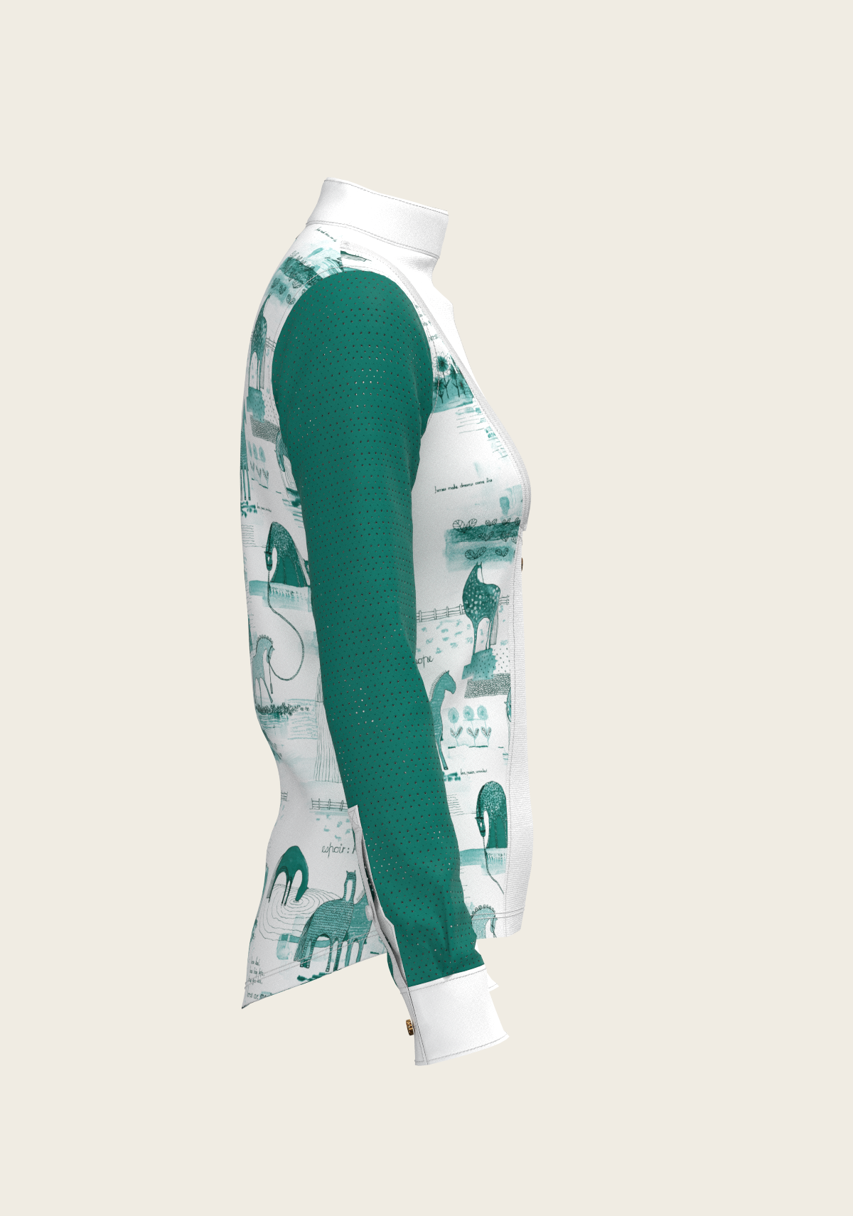 Espoir - Daydreaming Horses in Green Short Pleated Long Sleeve Show Shirt
