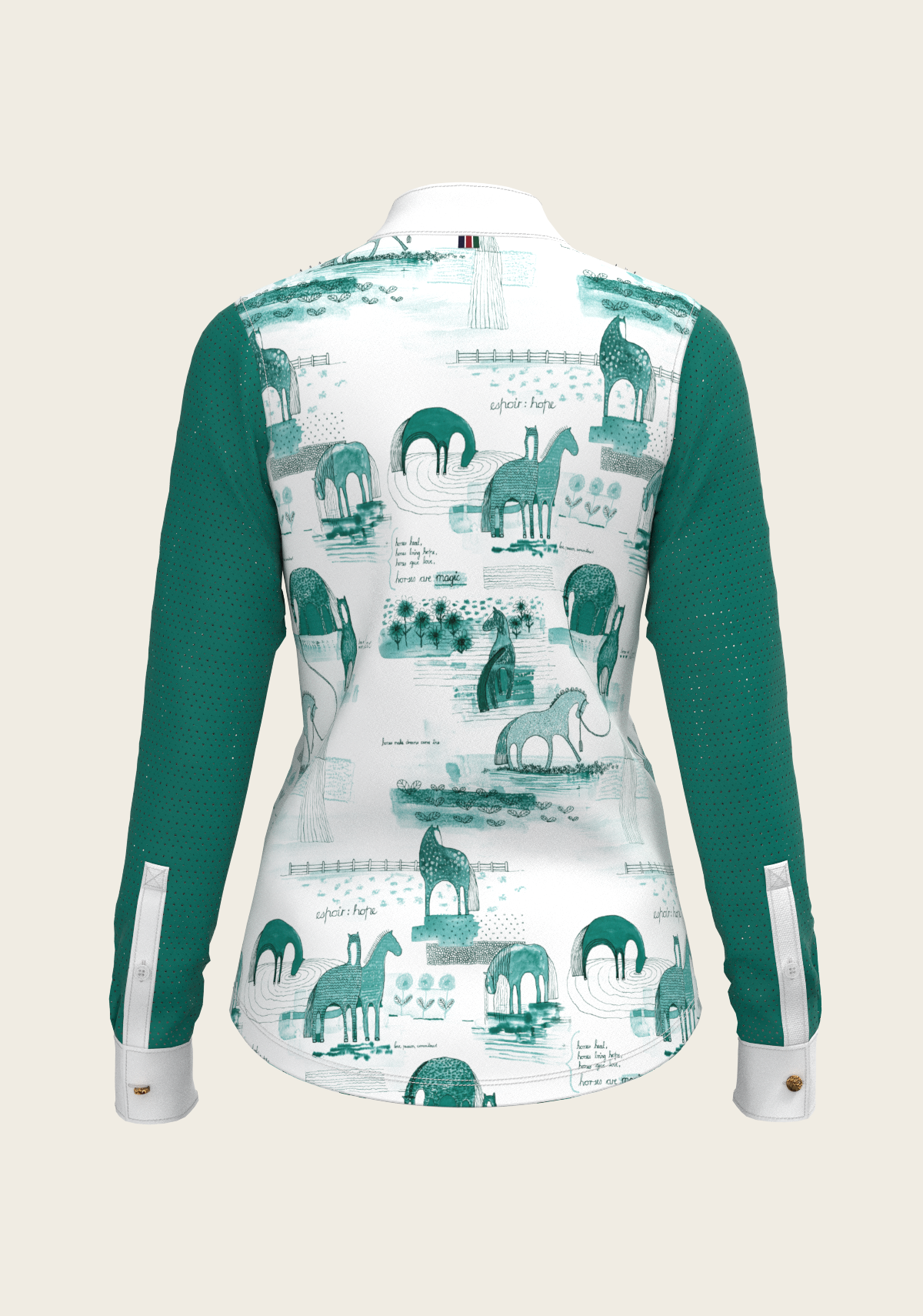Espoir - Daydreaming Horses in Green Short Pleated Long Sleeve Show Shirt