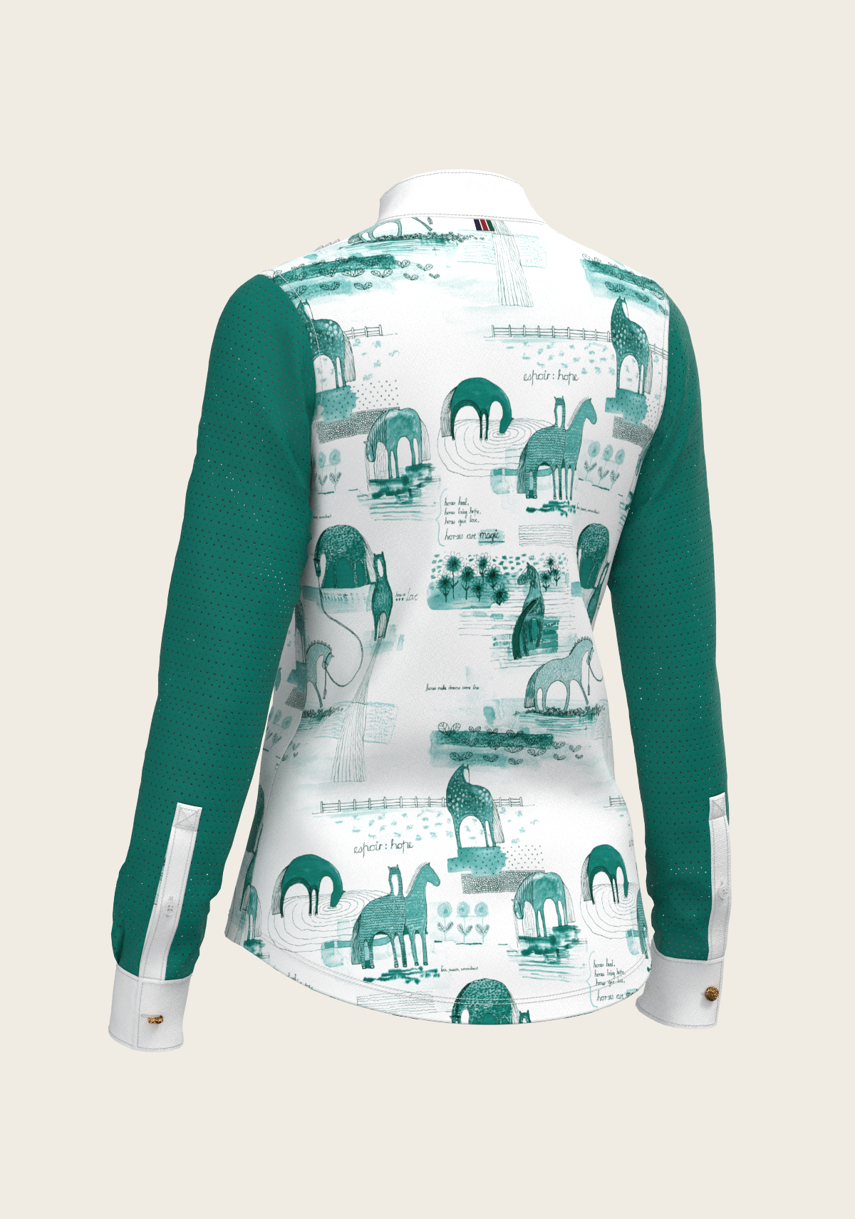 Espoir - Daydreaming Horses in Green Short Pleated Long Sleeve Show Shirt