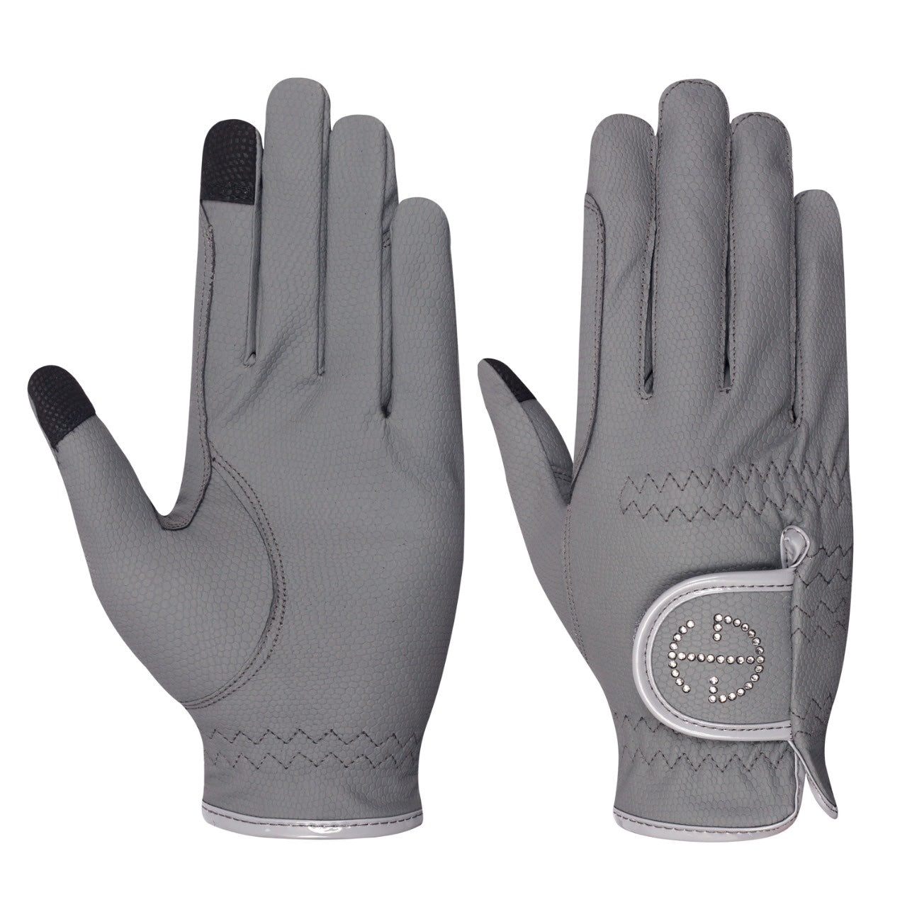 Halter Ego - Riding Gloves - Gray & Silver Shade Crystal Crystal Logo