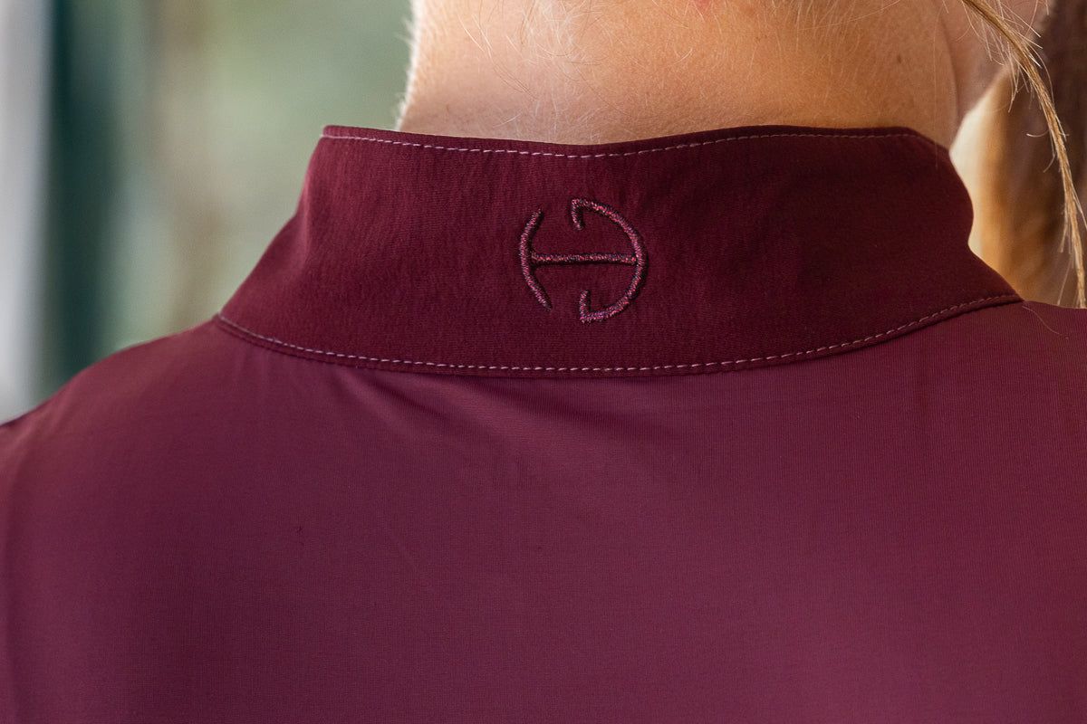 Halter Ego - Tara Short Sleeve Lace Competition Shirt - Burgundy