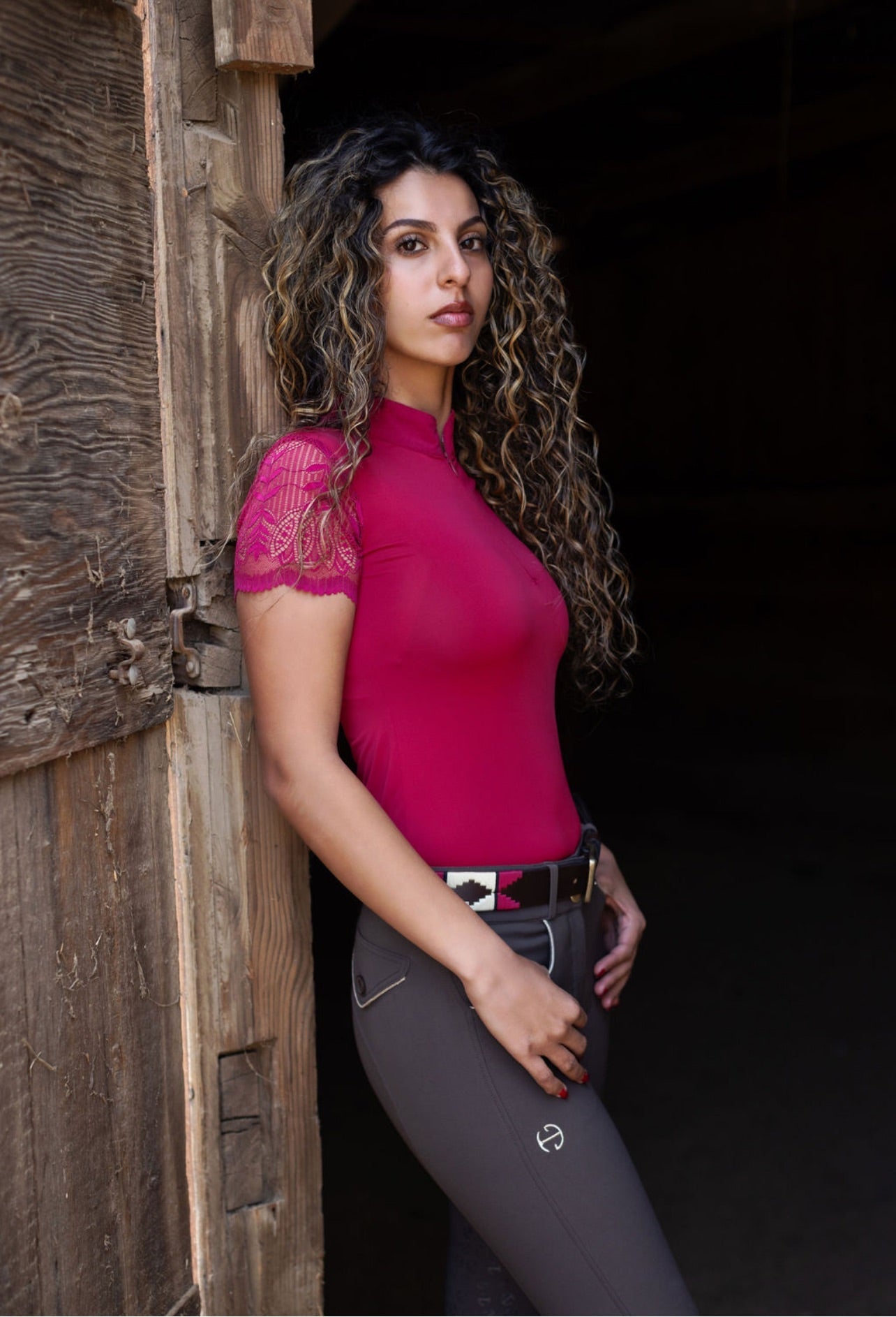 Halter Ego - Rosado Bravo - Magenta, Cream & Brown Leather Polo Belt