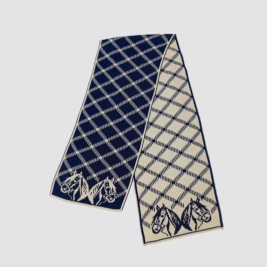 In2Green Reversible Sustainable Knit Stripe Geometric Scarf - Equestrian Plaid
