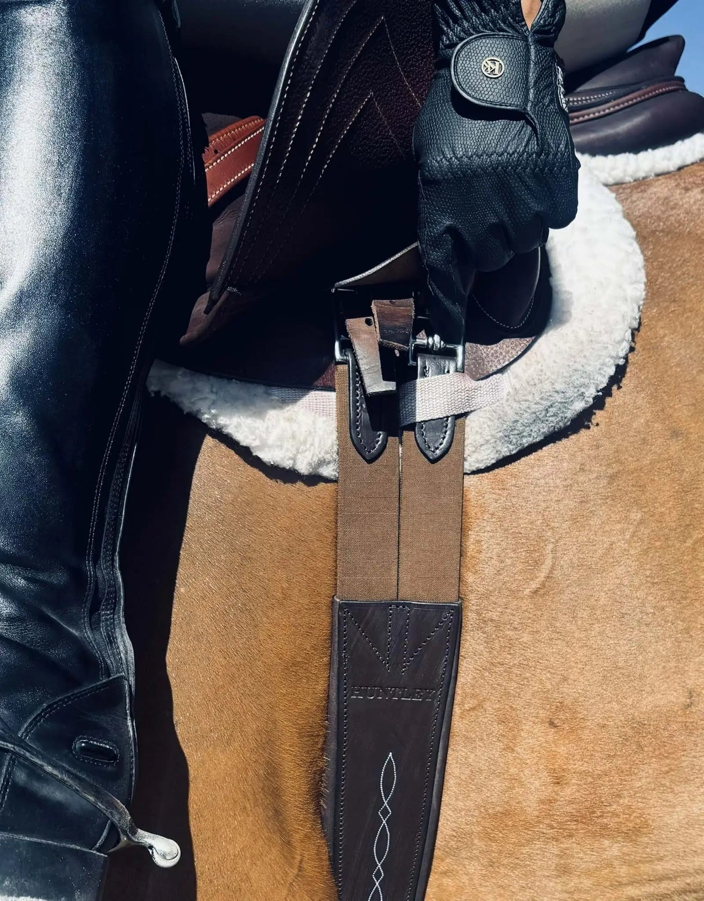 Huntley Equestrian - Sedgwick Leather Fancy Stitched Padded Leather Contour Shaped Girth with Double End Elastic