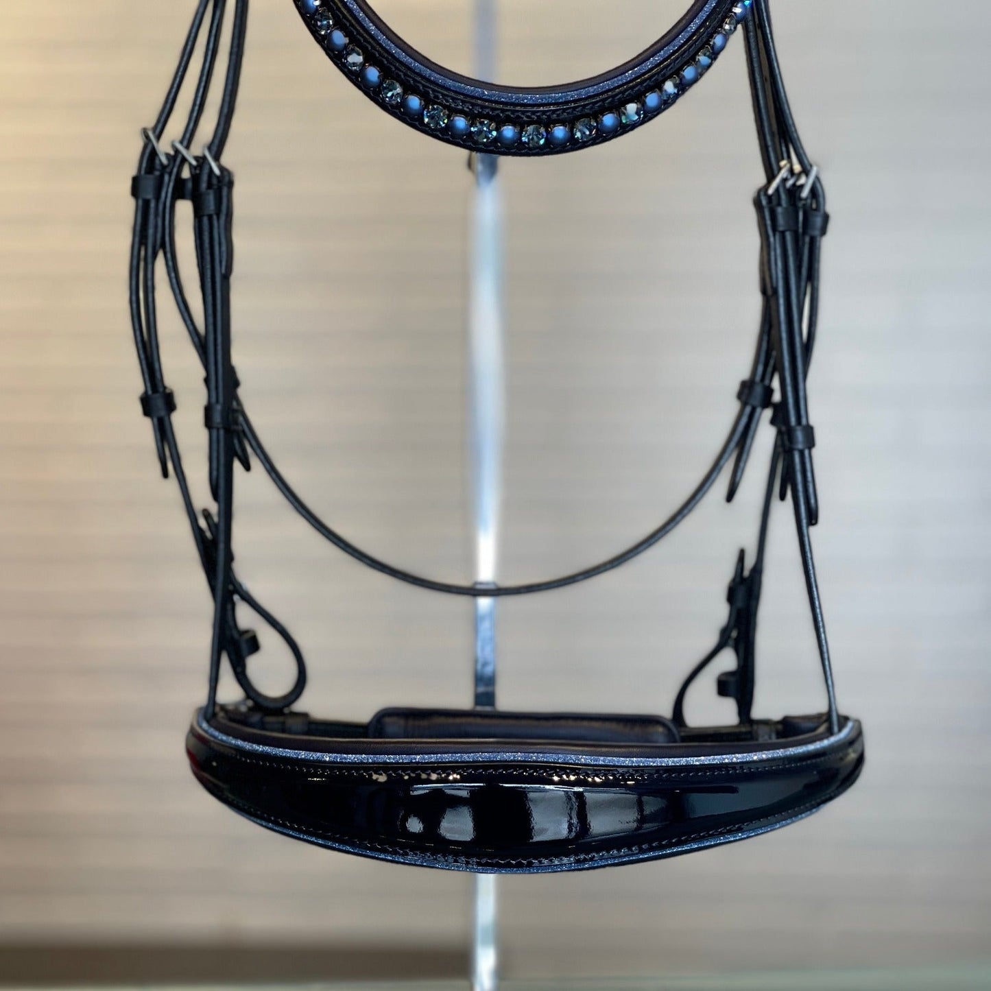 Halter Ego - The Bluebell - Navy Patent Leather Snaffle Bridle with REMOVABLE FLASH