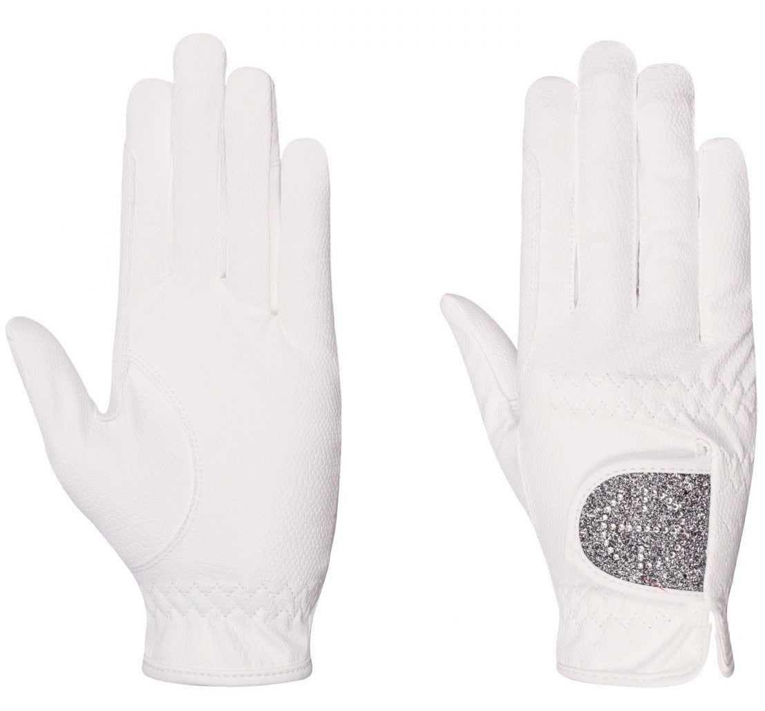 Halter Ego - Competition Gloves - Silver Gray Glitter & Crystal Logo
