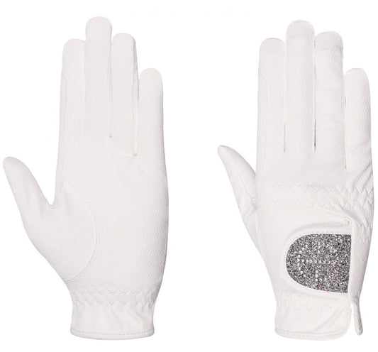 Halter Ego - Competition Gloves - Silver Gray Glitter & Crystal Logo