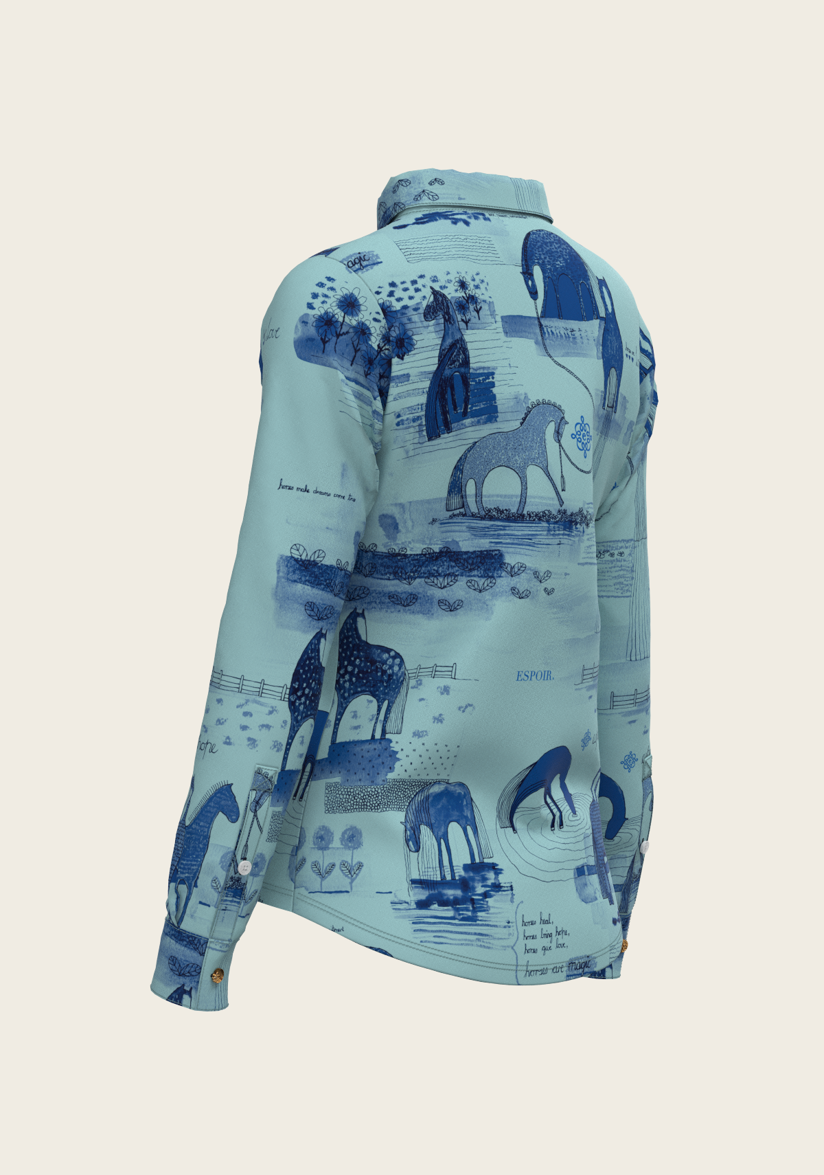 Espoir - Daydreaming Horses in Blue Ladies Button Shirt