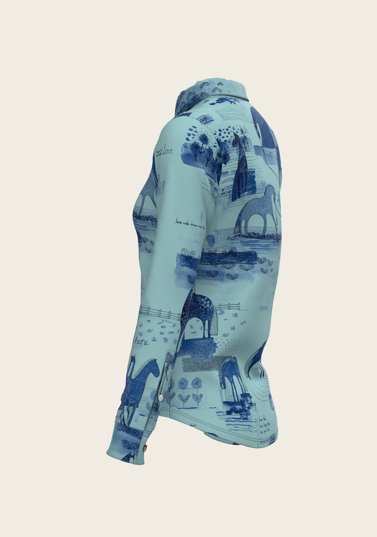 Espoir - Daydreaming Horses in Blue Ladies Button Shirt