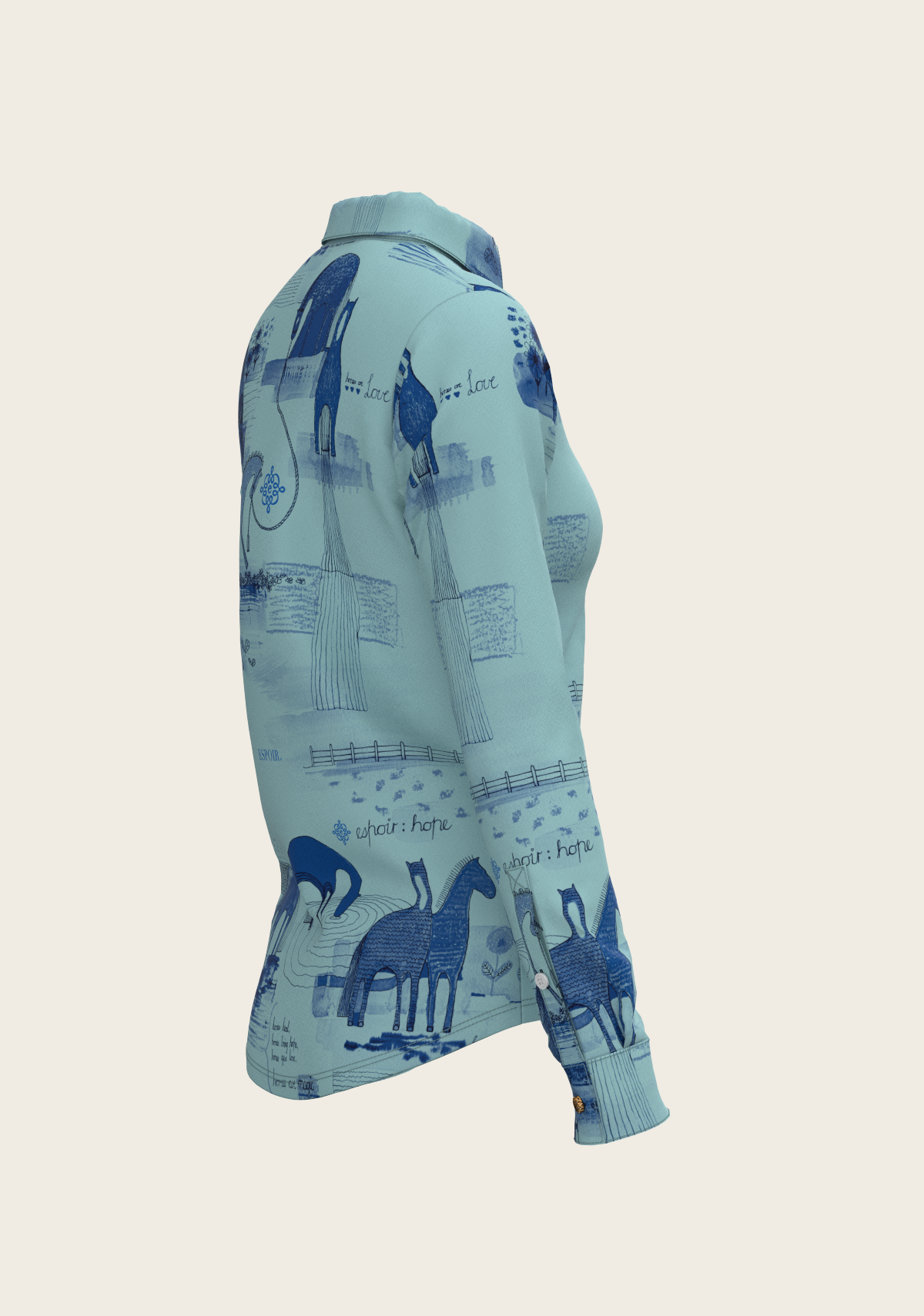 Espoir - Daydreaming Horses in Blue Ladies Button Shirt