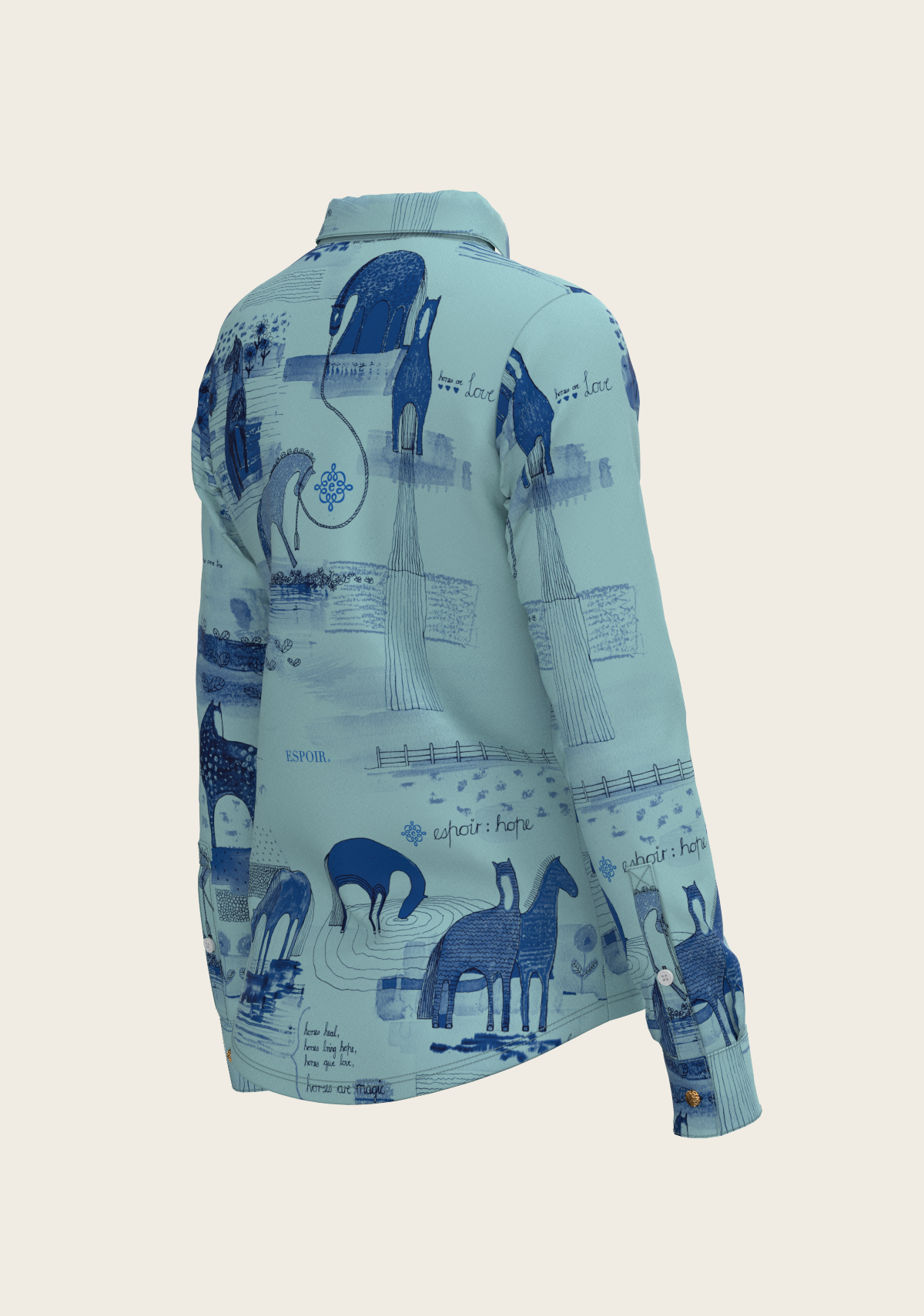 Espoir - Daydreaming Horses in Blue Ladies Button Shirt