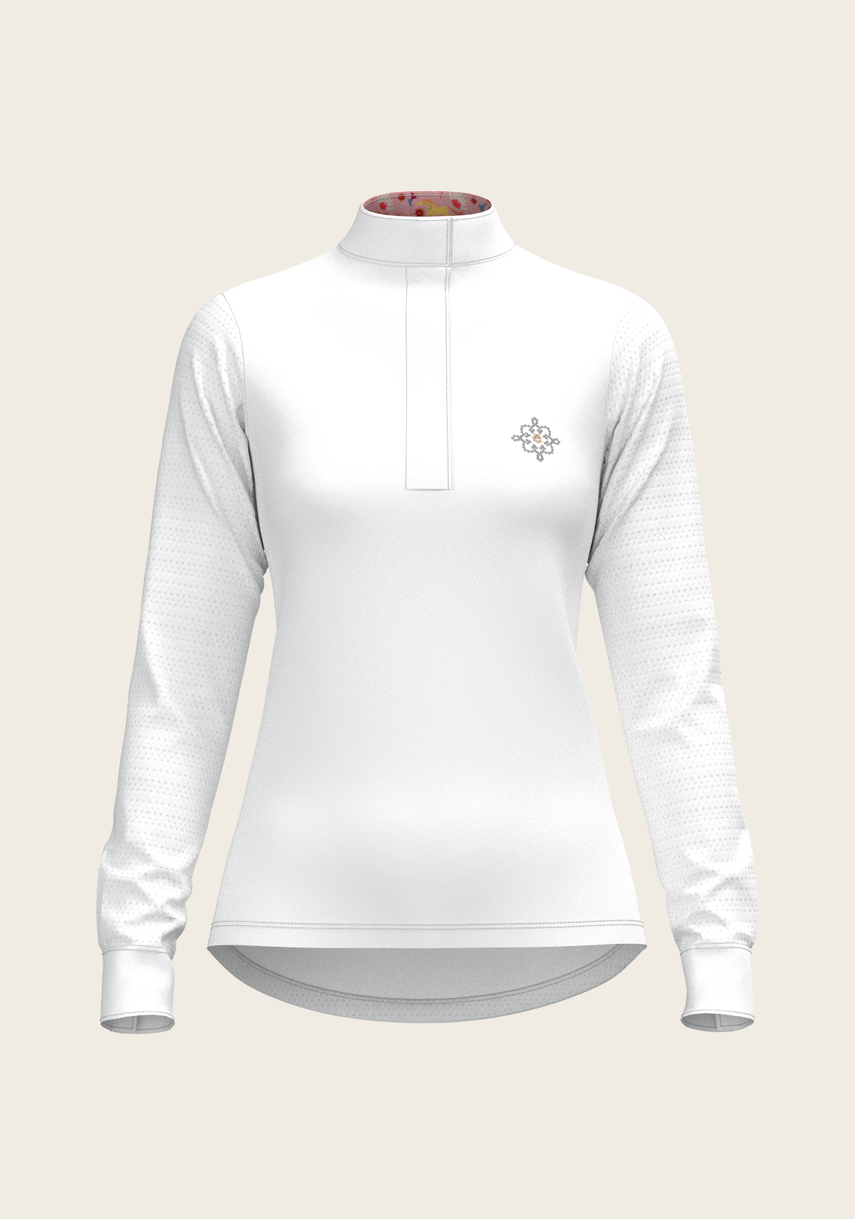 Espoir - White with Bouquet on Rose Inner Details Long Sleeve Show Shirt