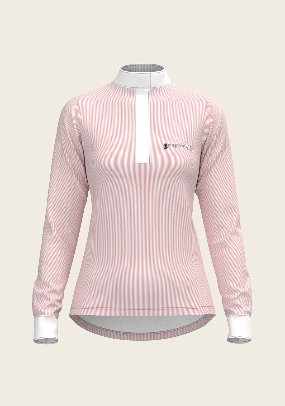  Espoir - Stripes in Rose Short Zip Long Sleeve Show Shirt