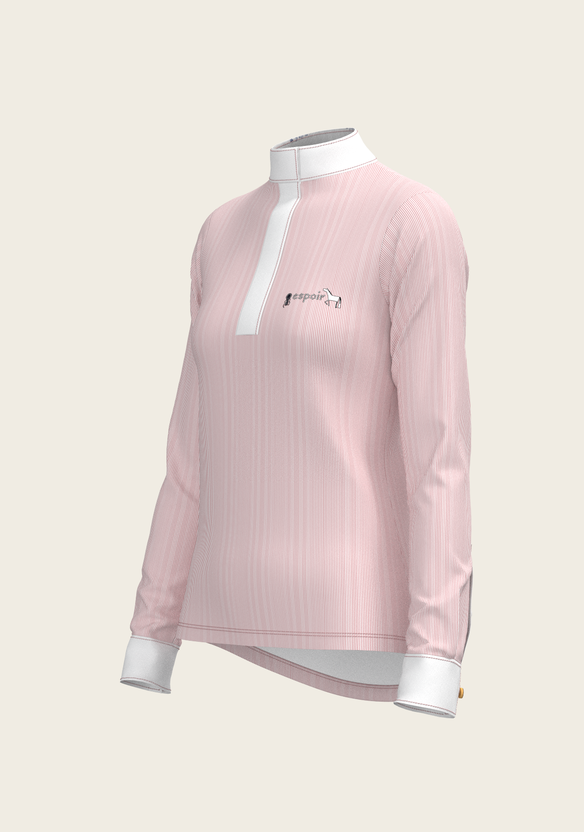  Espoir - Stripes in Rose Short Zip Long Sleeve Show Shirt