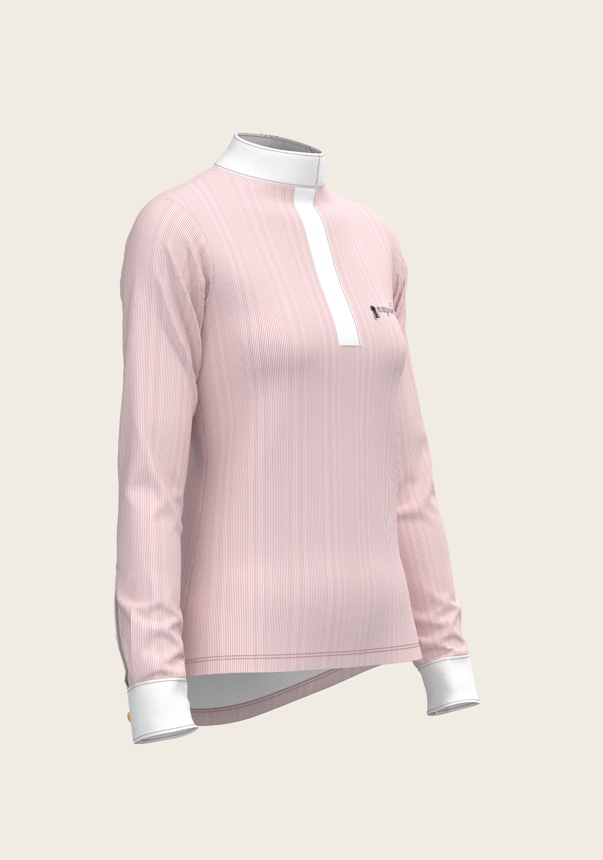  Espoir - Stripes in Rose Short Zip Long Sleeve Show Shirt