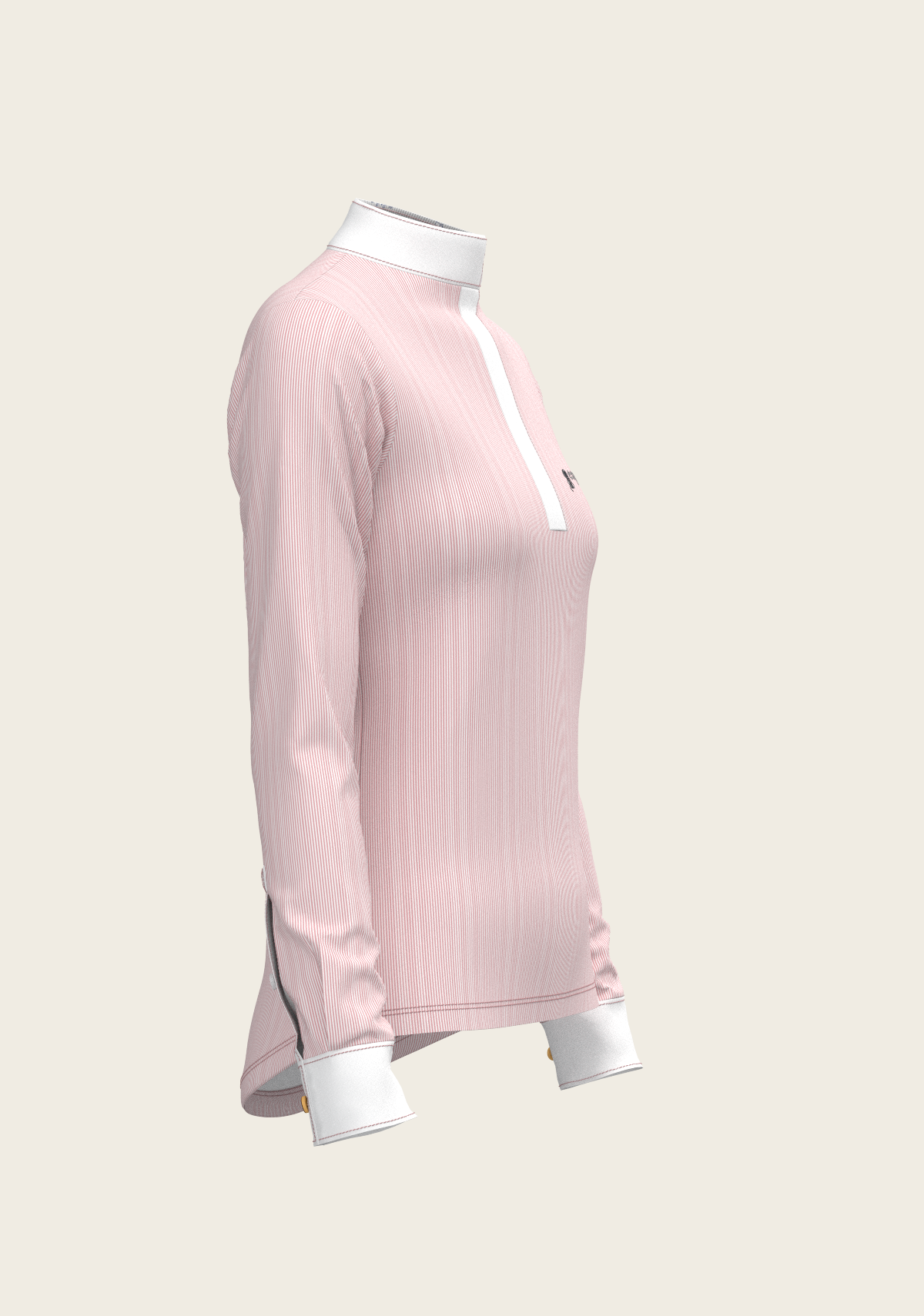  Espoir - Stripes in Rose Short Zip Long Sleeve Show Shirt