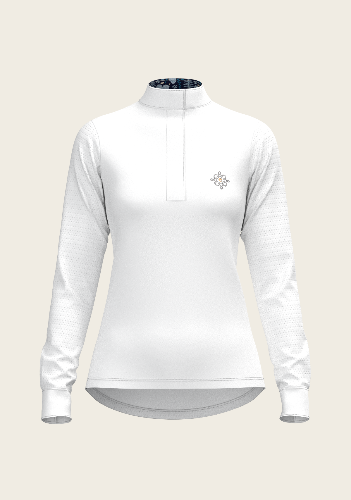 Espoir - White with Forest on Navy Inner Details Long Sleeve Show Shirt