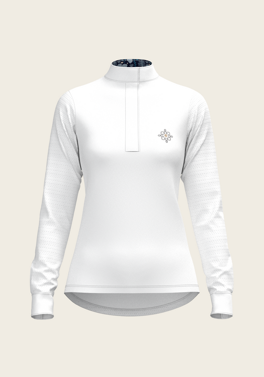 Espoir - White with Forest on Navy Inner Details Long Sleeve Show Shirt
