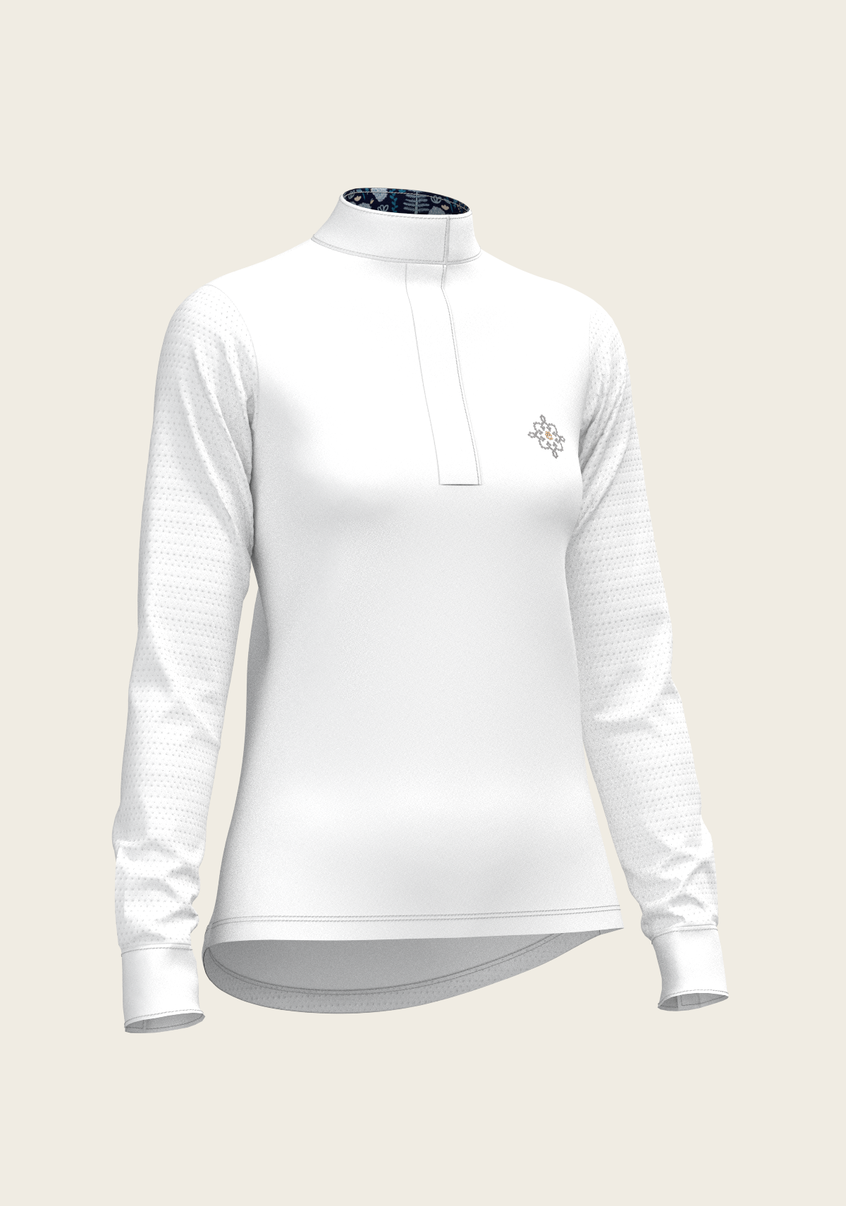Espoir - White with Forest on Navy Inner Details Long Sleeve Show Shirt