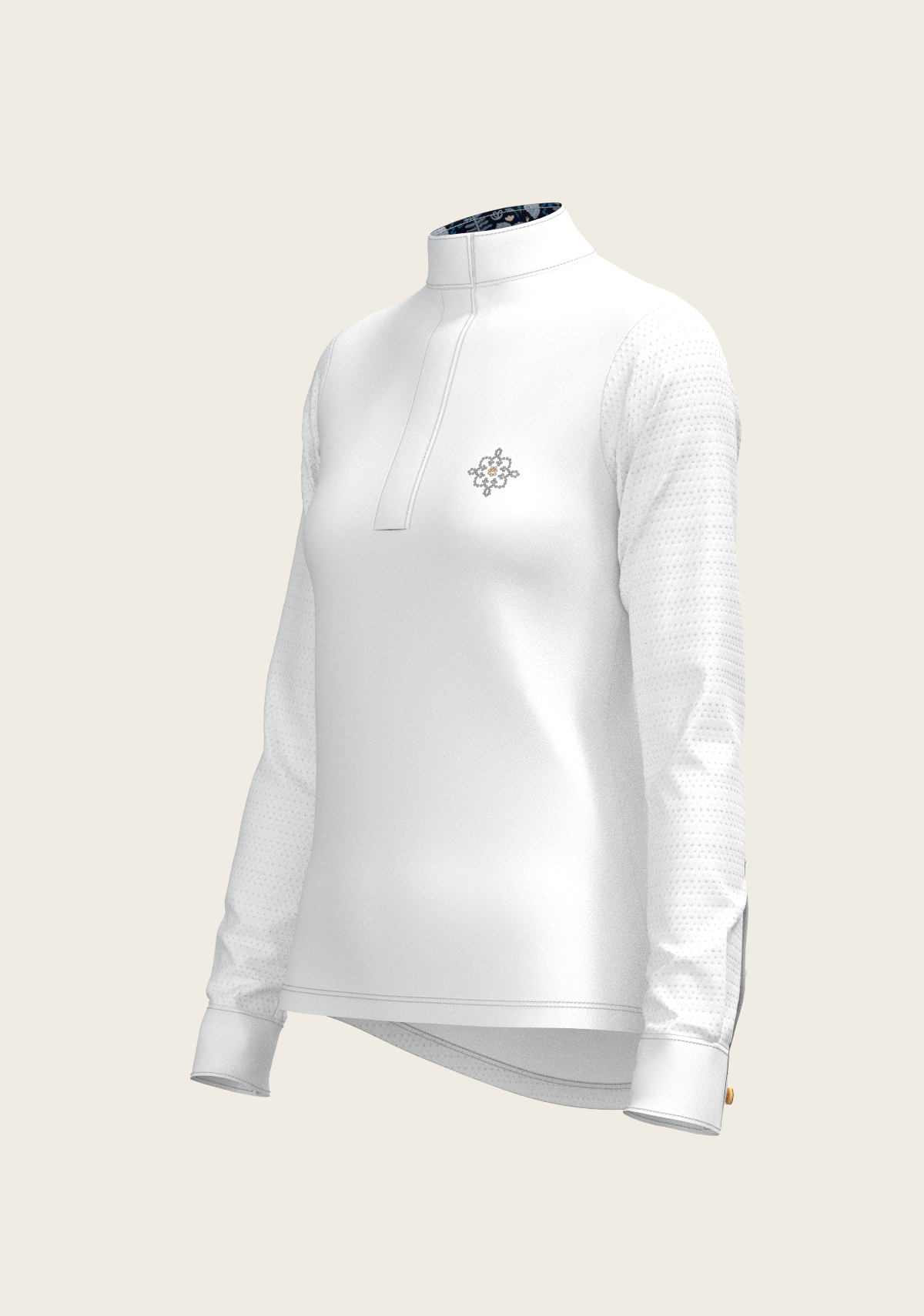 Espoir - White with Forest on Navy Inner Details Long Sleeve Show Shirt