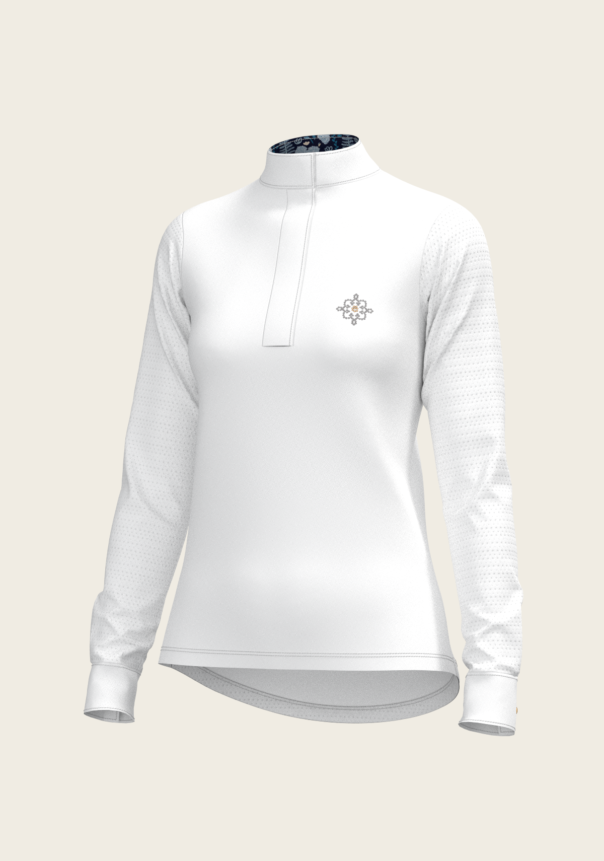 Espoir - White with Forest on Navy Inner Details Long Sleeve Show Shirt