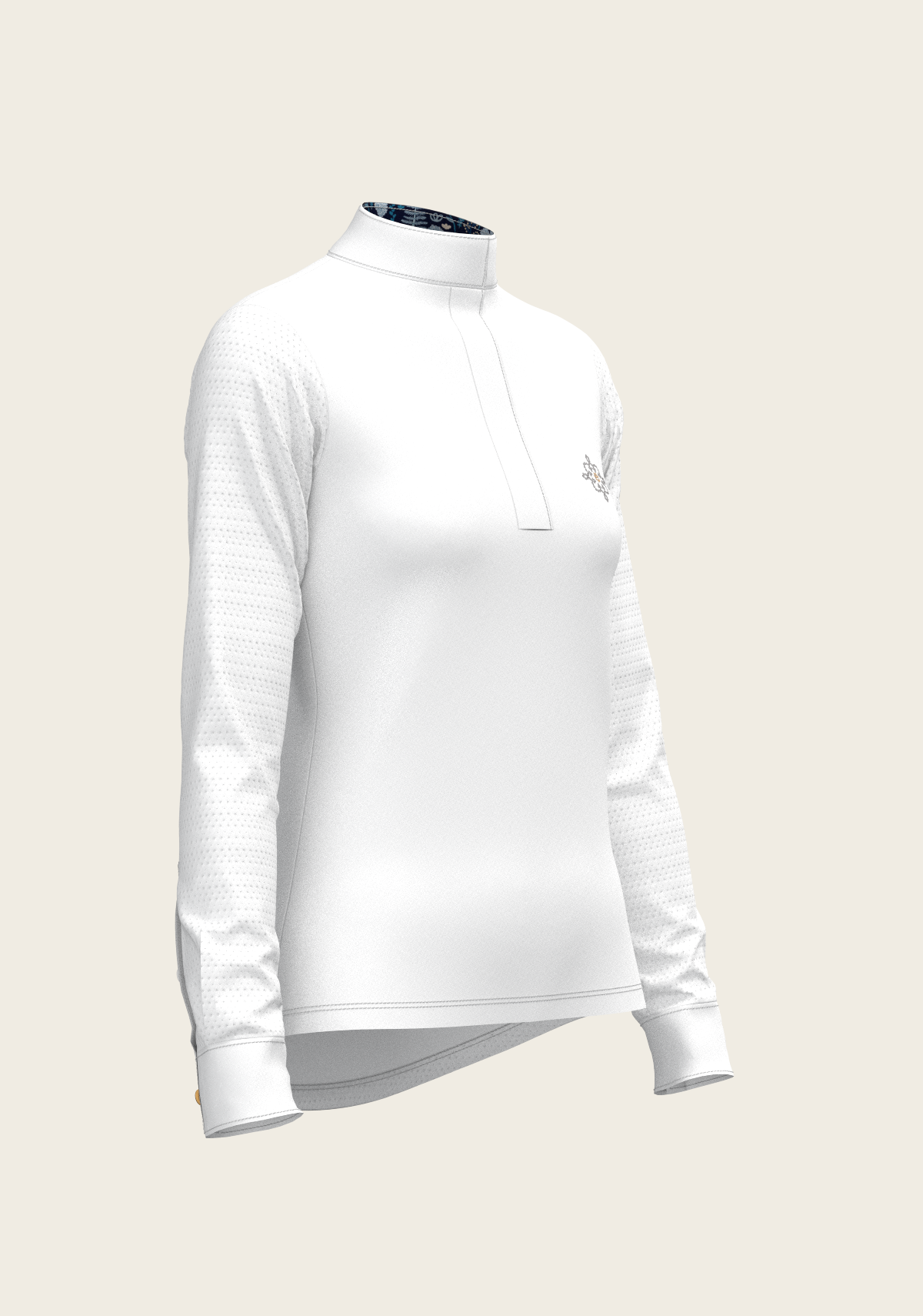 Espoir - White with Forest on Navy Inner Details Long Sleeve Show Shirt