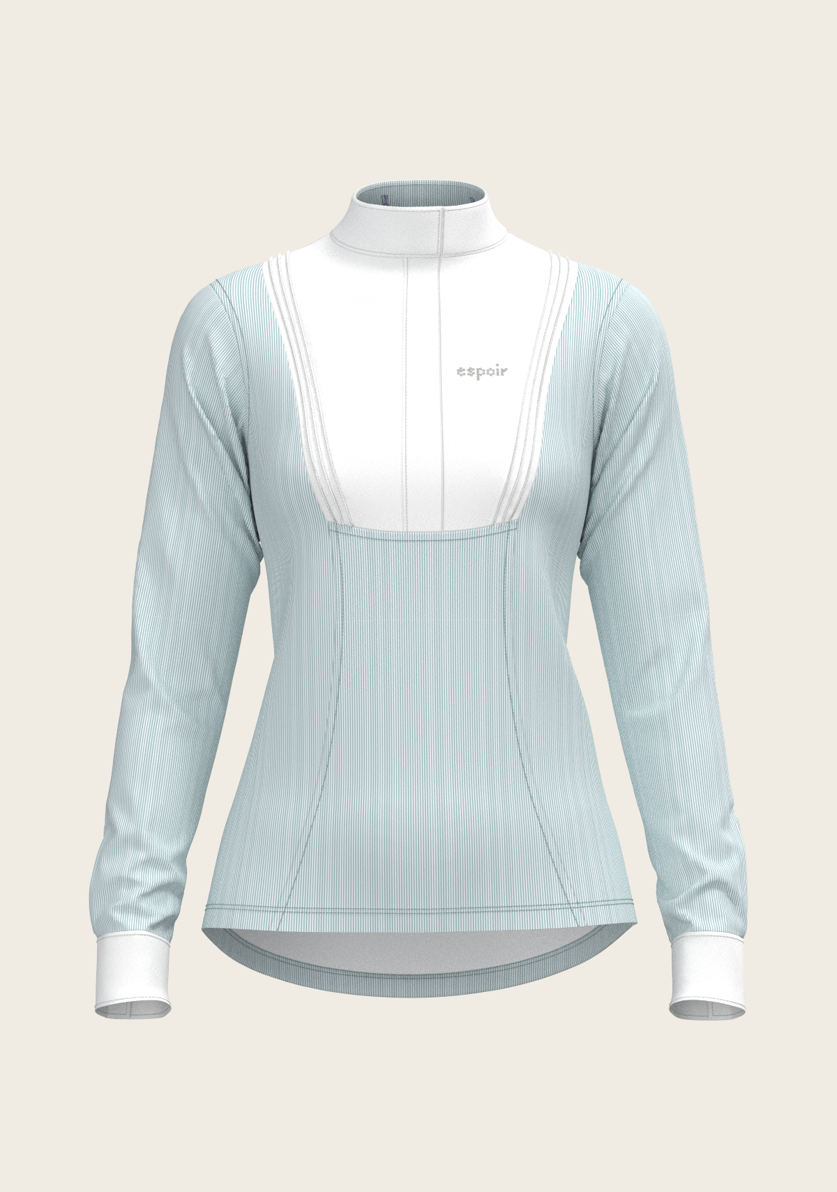  Espoir - Stripes in Sky Blue Short Pleated Long Sleeve Show Shirt
