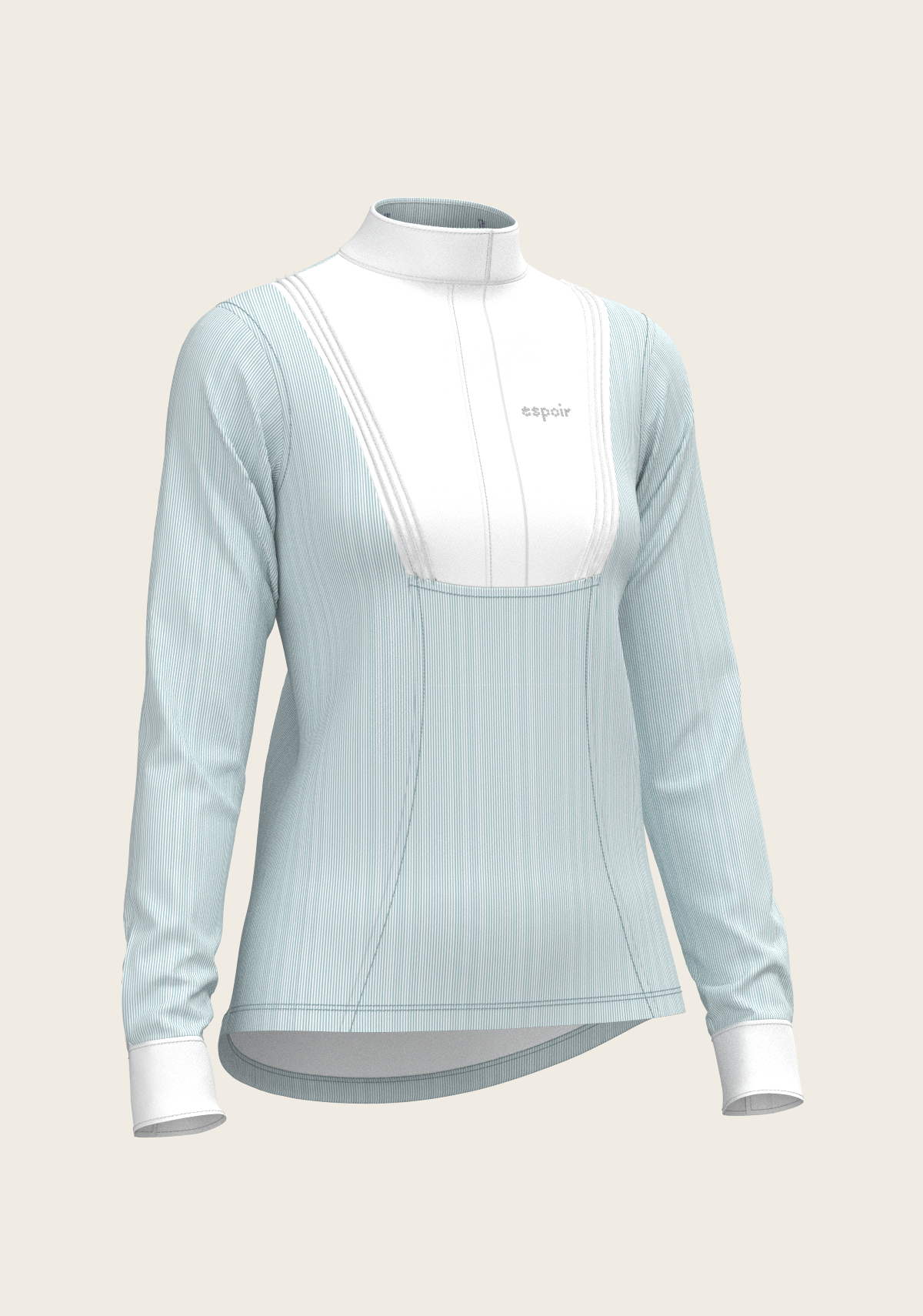  Espoir - Stripes in Sky Blue Short Pleated Long Sleeve Show Shirt