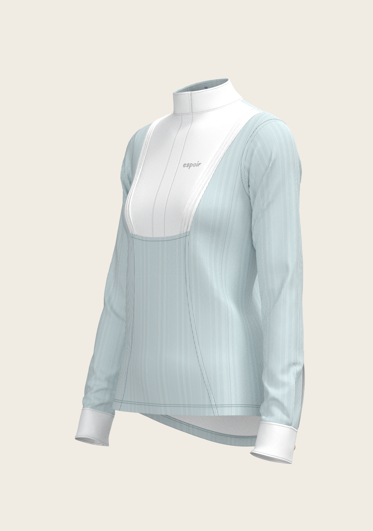  Espoir - Stripes in Sky Blue Short Pleated Long Sleeve Show Shirt