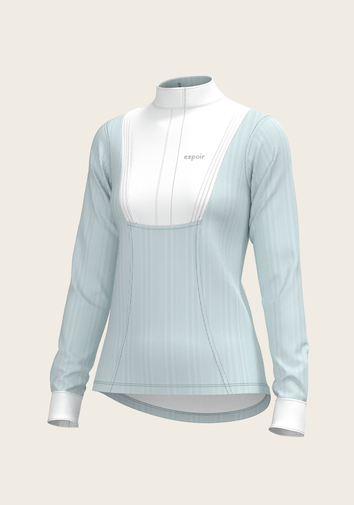  Espoir - Stripes in Sky Blue Short Pleated Long Sleeve Show Shirt
