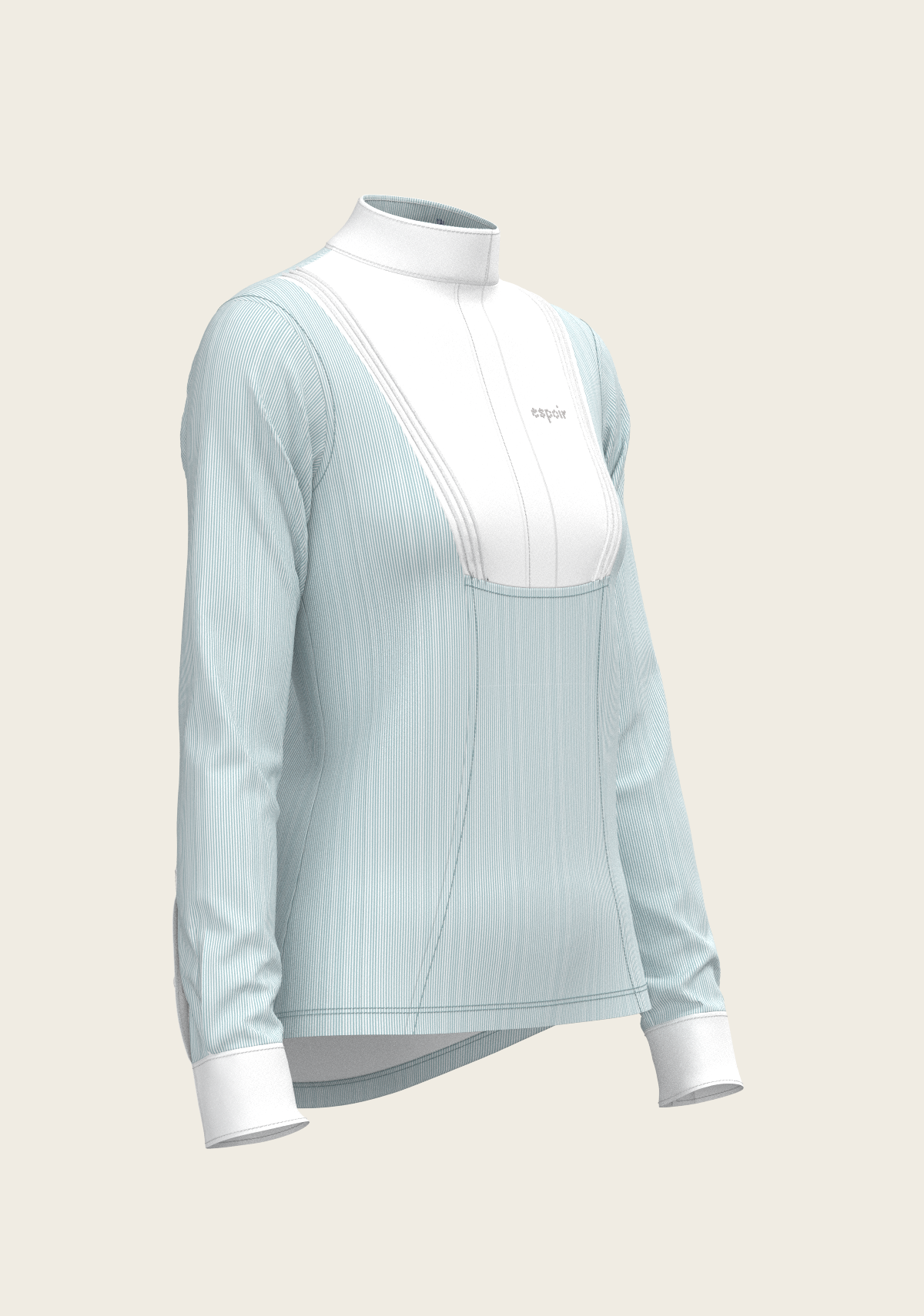  Espoir - Stripes in Sky Blue Short Pleated Long Sleeve Show Shirt
