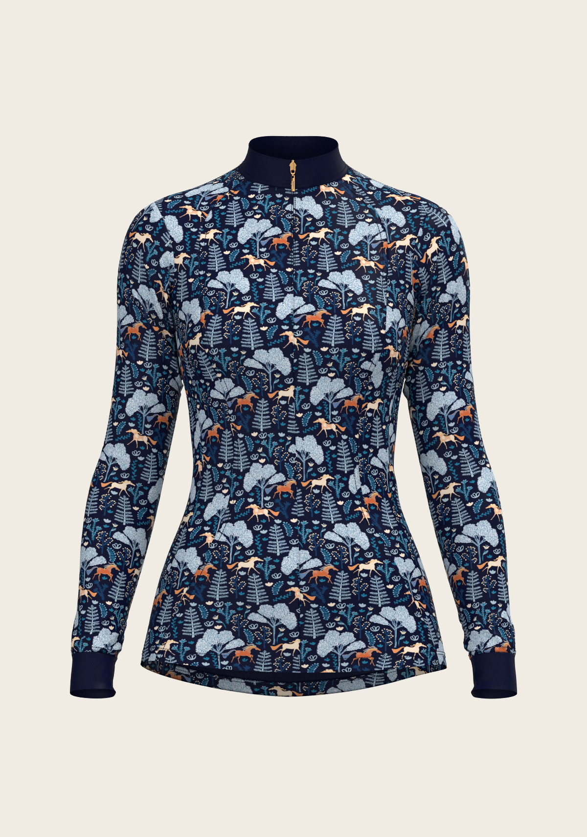  Espoir  - Forest on Navy Quarter Zip Sun Shirt