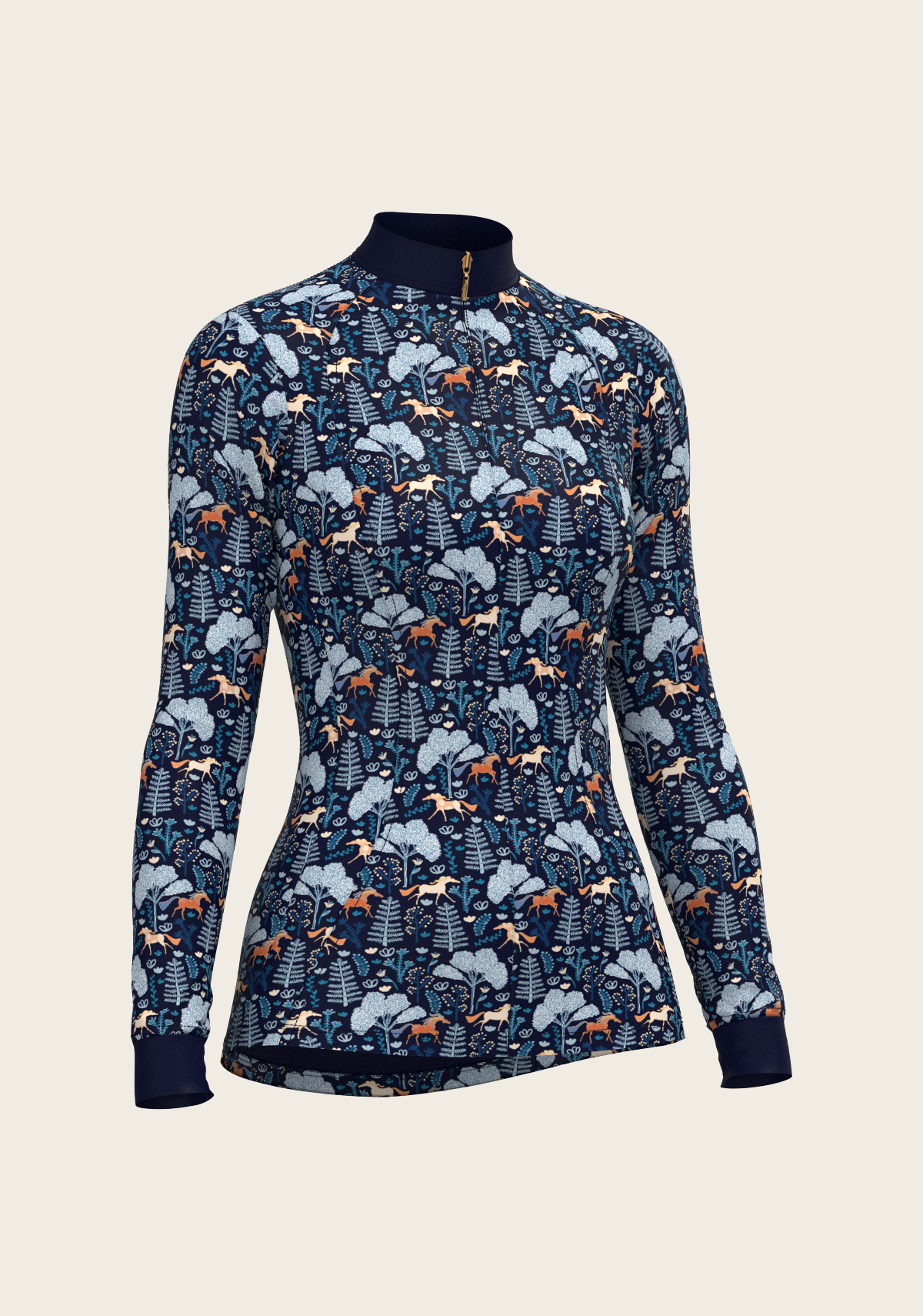  Espoir  - Forest on Navy Quarter Zip Sun Shirt