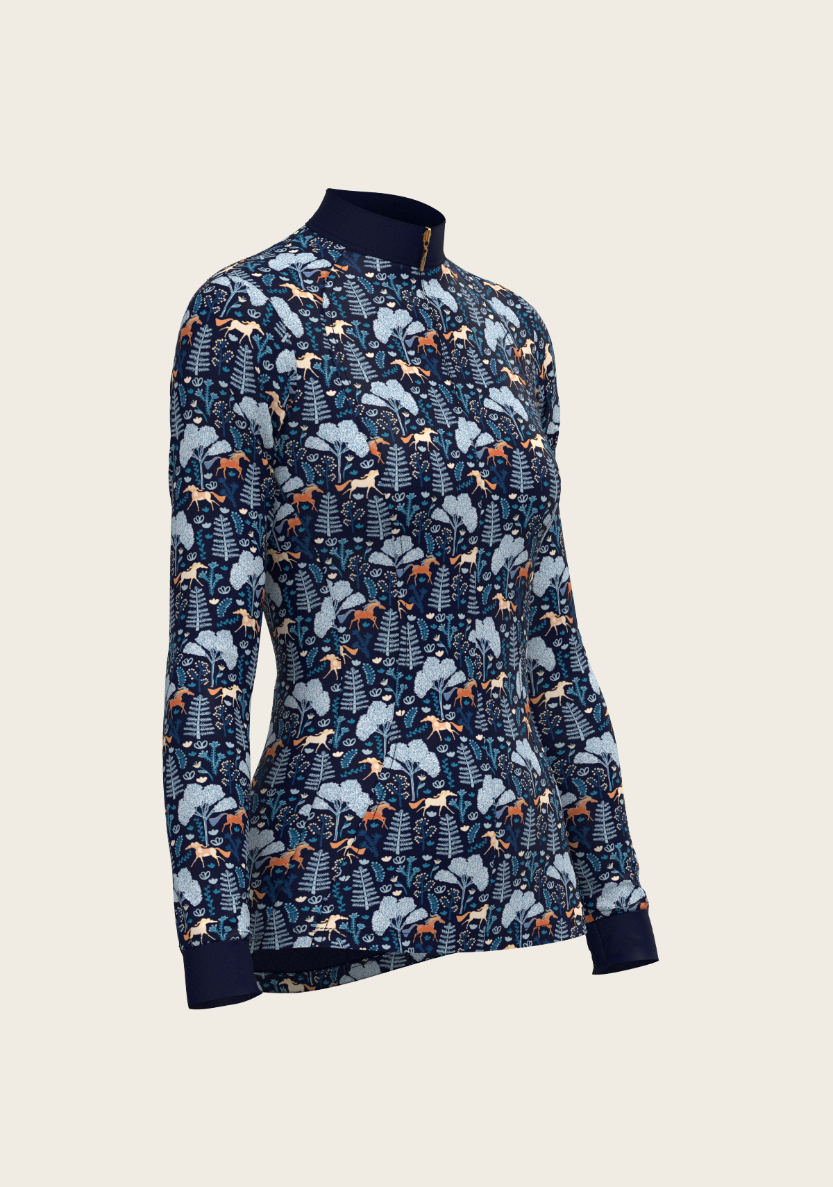  Espoir  - Forest on Navy Quarter Zip Sun Shirt