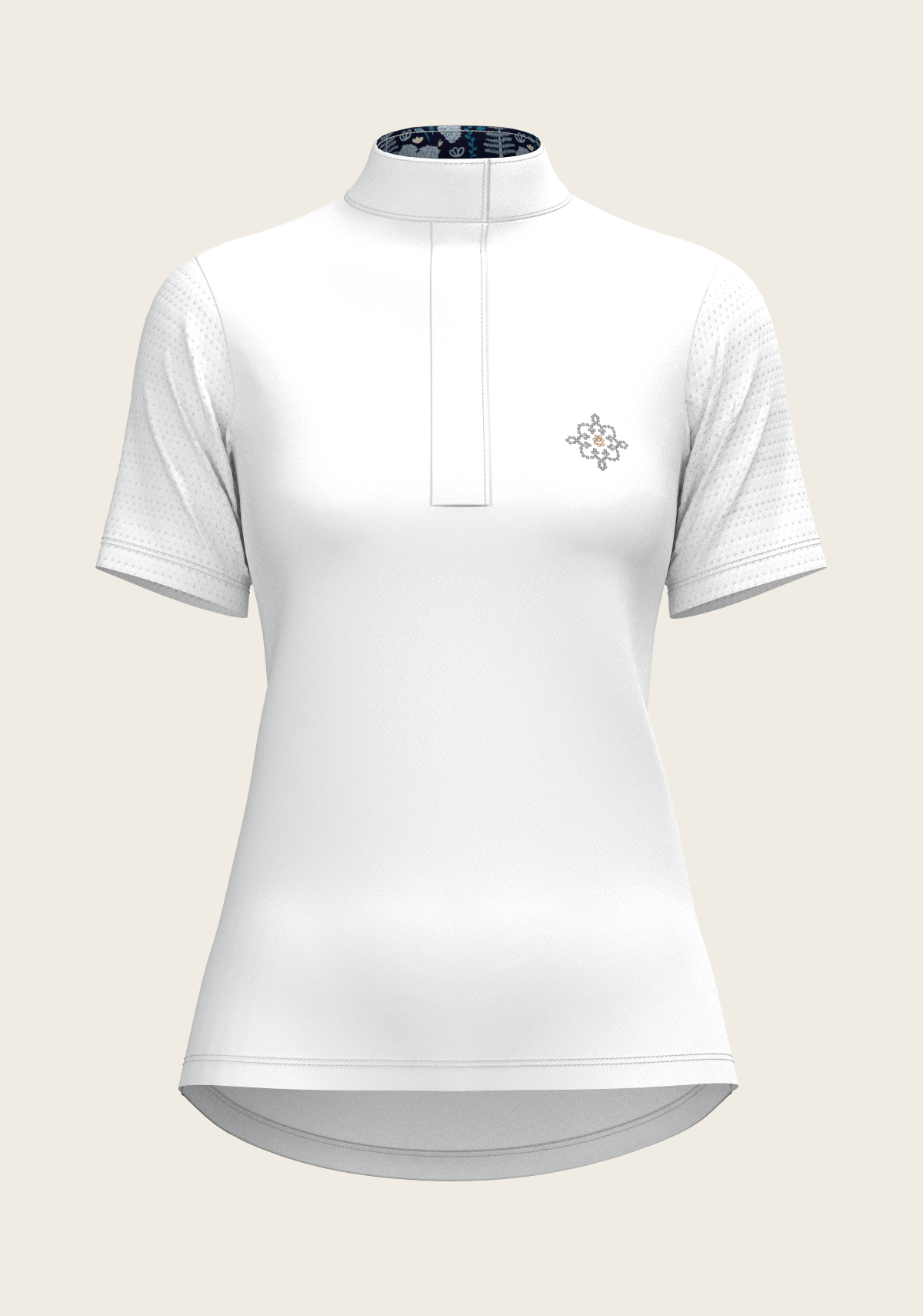  Espoir - White with Forest on Navy Inner Details Short Sleeve Show Shirt