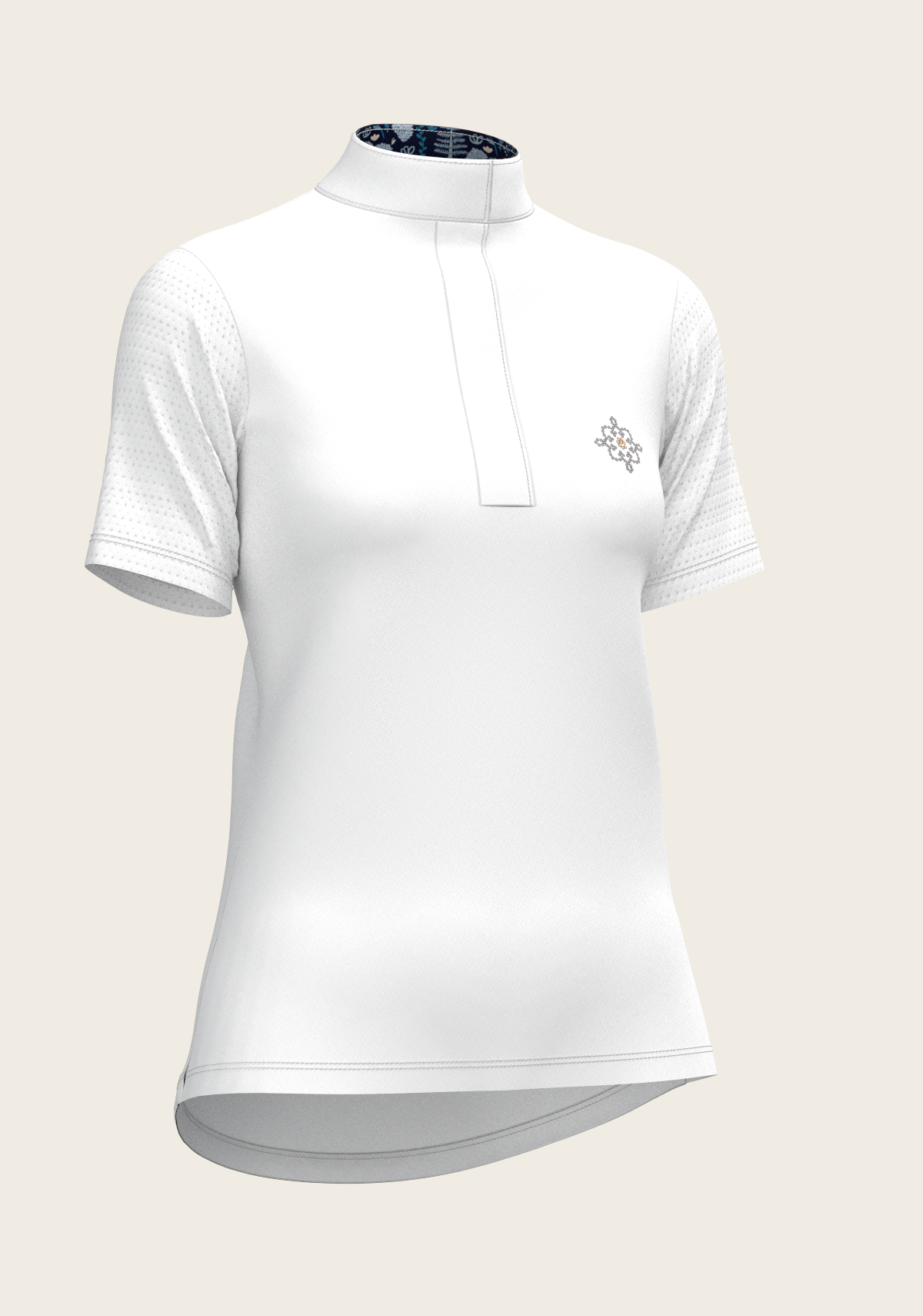  Espoir - White with Forest on Navy Inner Details Short Sleeve Show Shirt