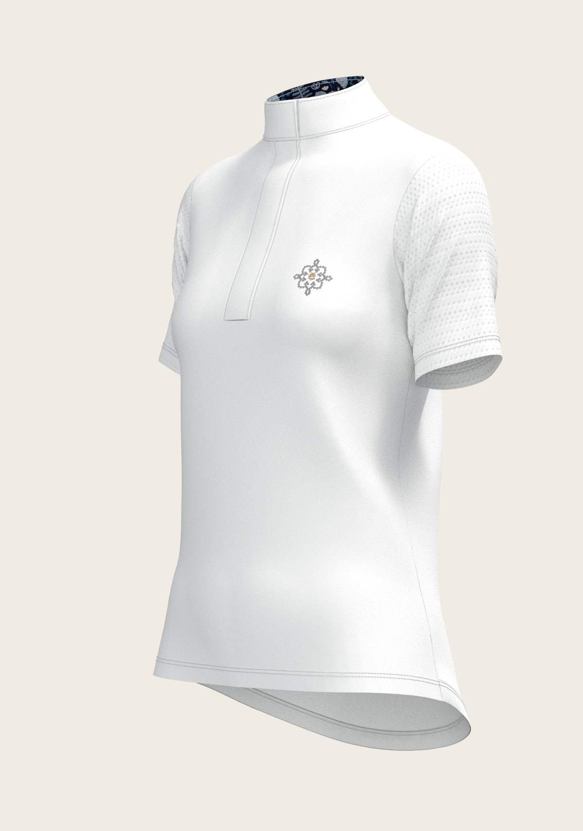  Espoir - White with Forest on Navy Inner Details Short Sleeve Show Shirt