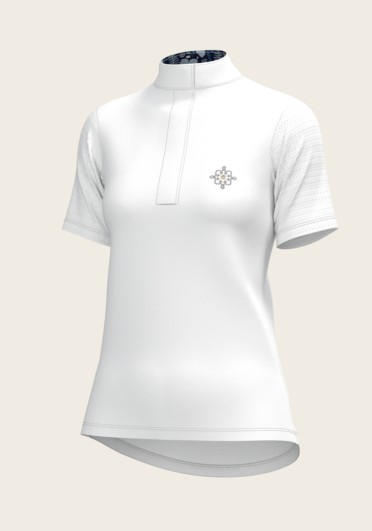  Espoir - White with Forest on Navy Inner Details Short Sleeve Show Shirt