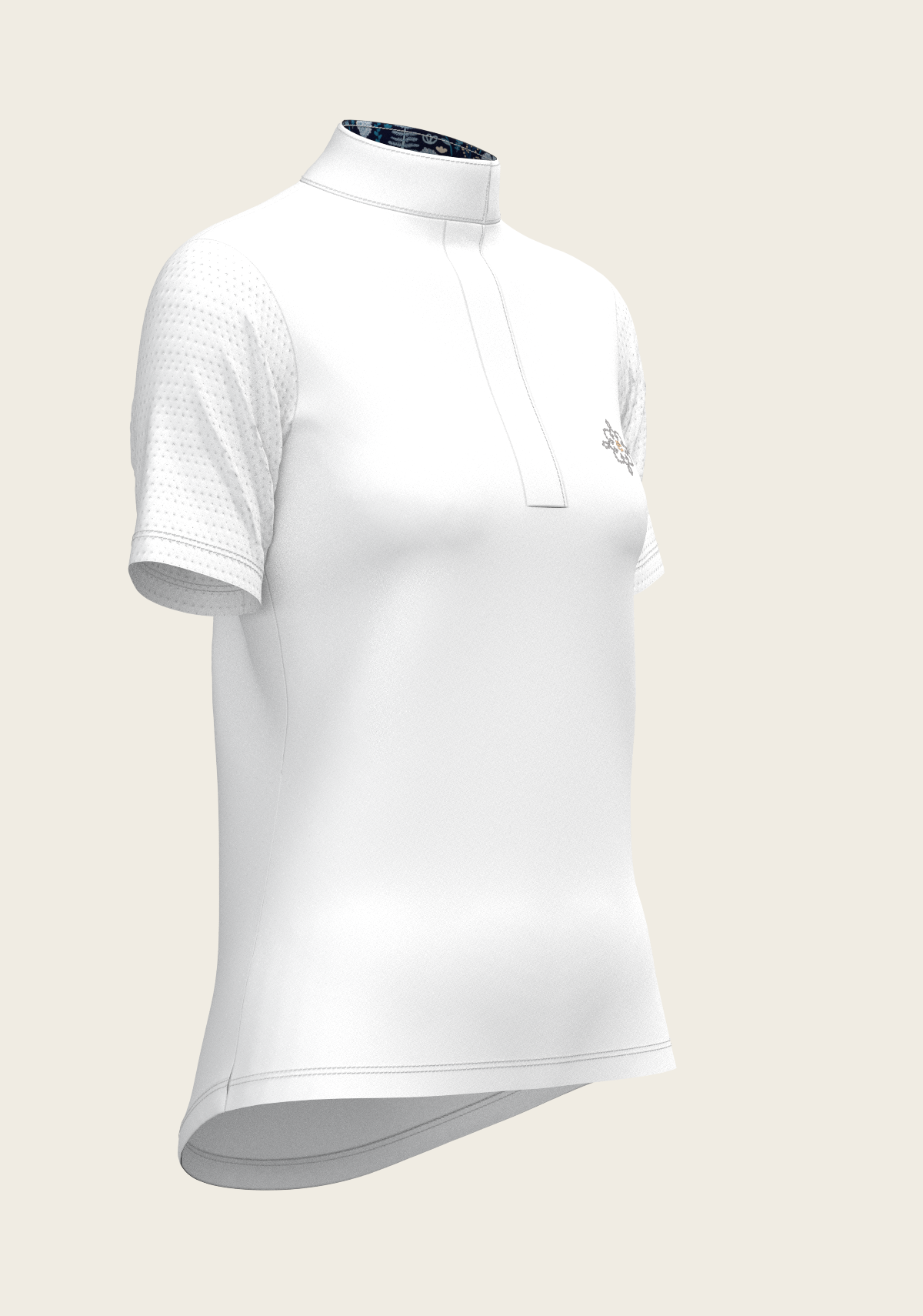  Espoir - White with Forest on Navy Inner Details Short Sleeve Show Shirt