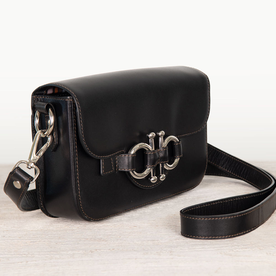 Urban Equestrian Lana - Horse Bit Crossbody Luxury Leather Bag in Black
