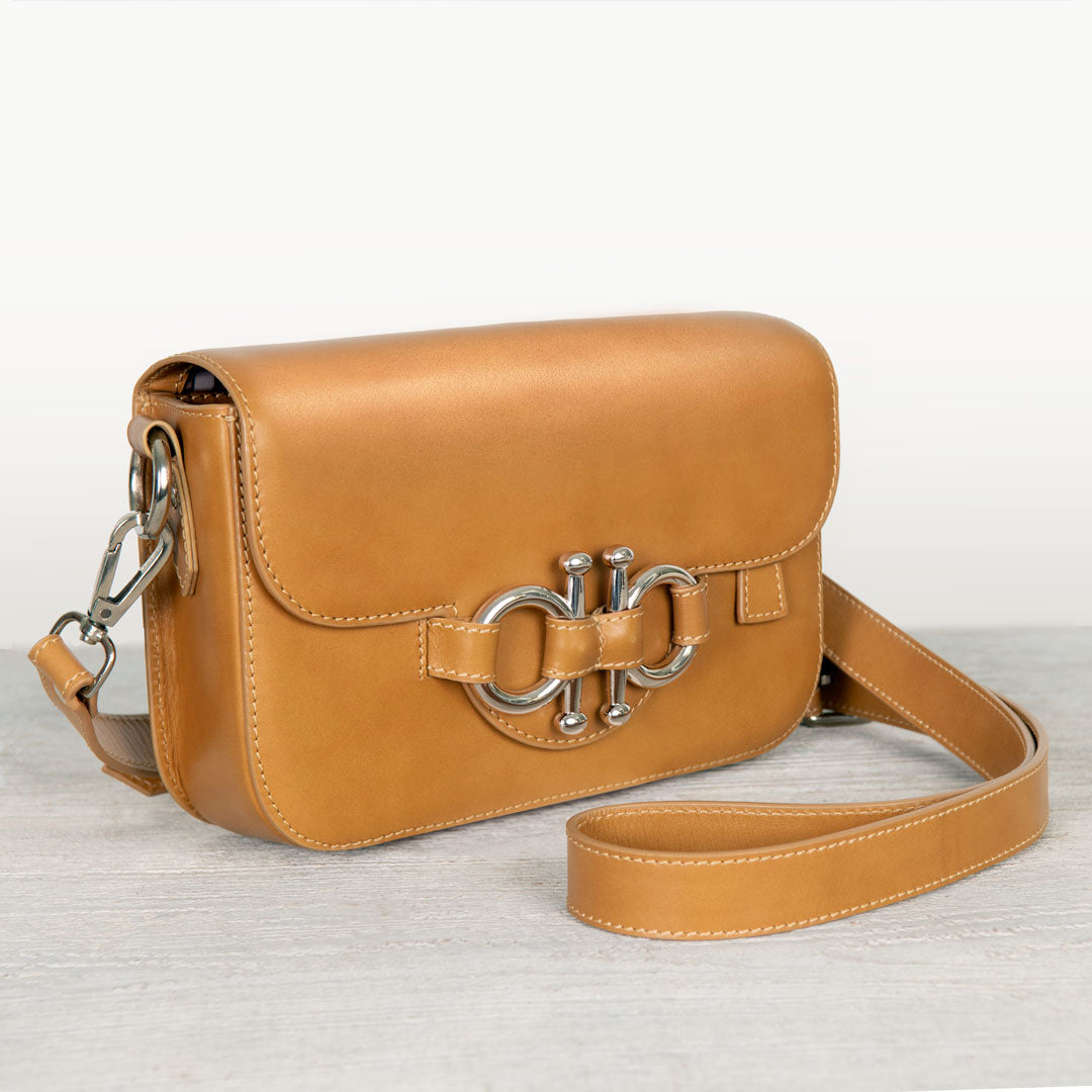 Urban Equestrian Lana - Horse Bit Crossbody Luxury Leather Bag in Caramel