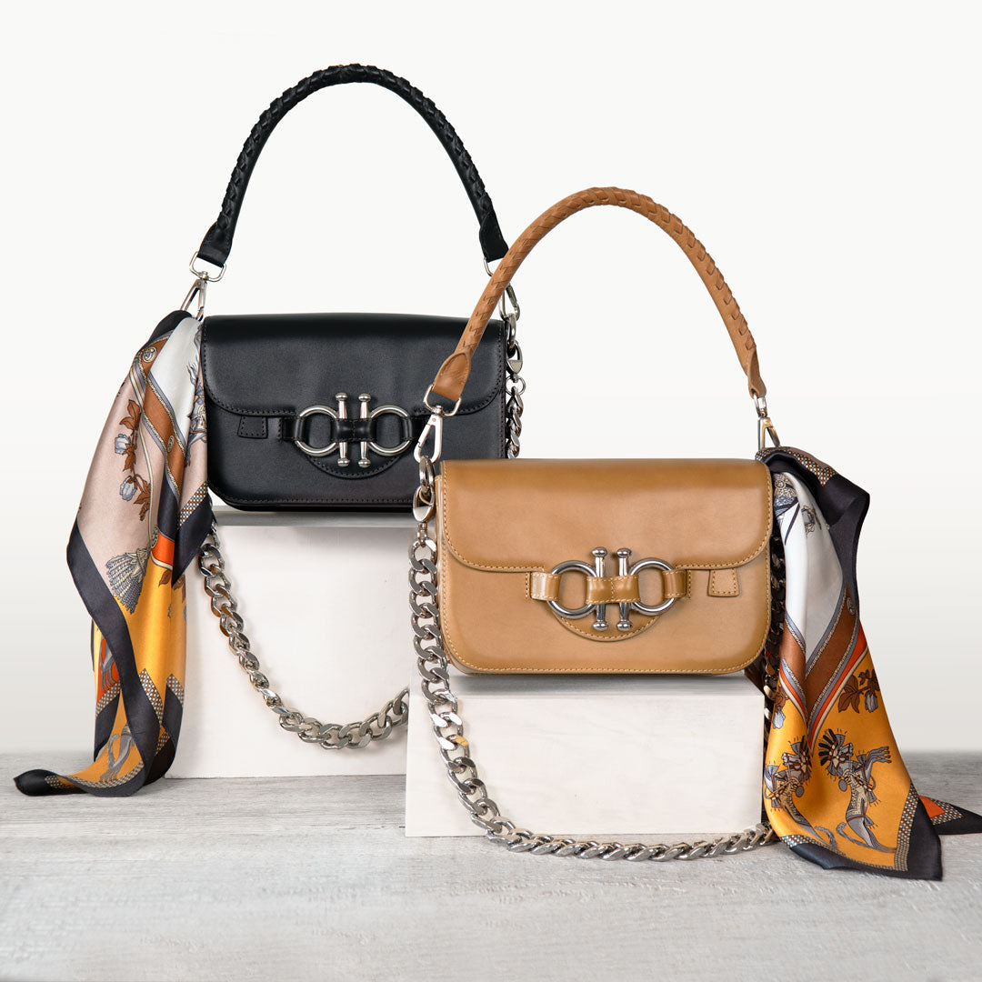 Urban Equestrian Lana - Horse Bit Crossbody Luxury Leather Bag in Caramel