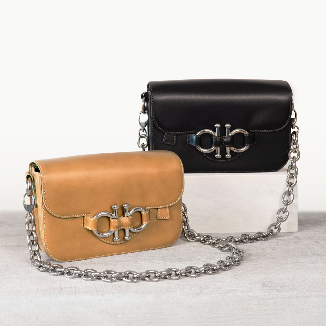 Urban Equestrian Lana - Horse Bit Crossbody Luxury Leather Bag in Caramel