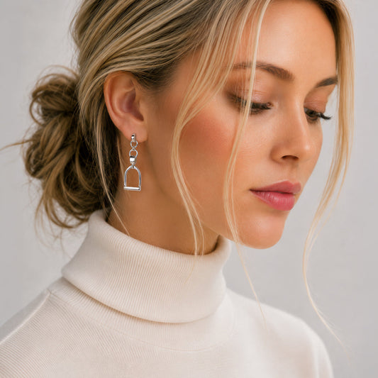 Urban Equestrian - Langley - Equestrian Riding Stirrup Earring in Silver